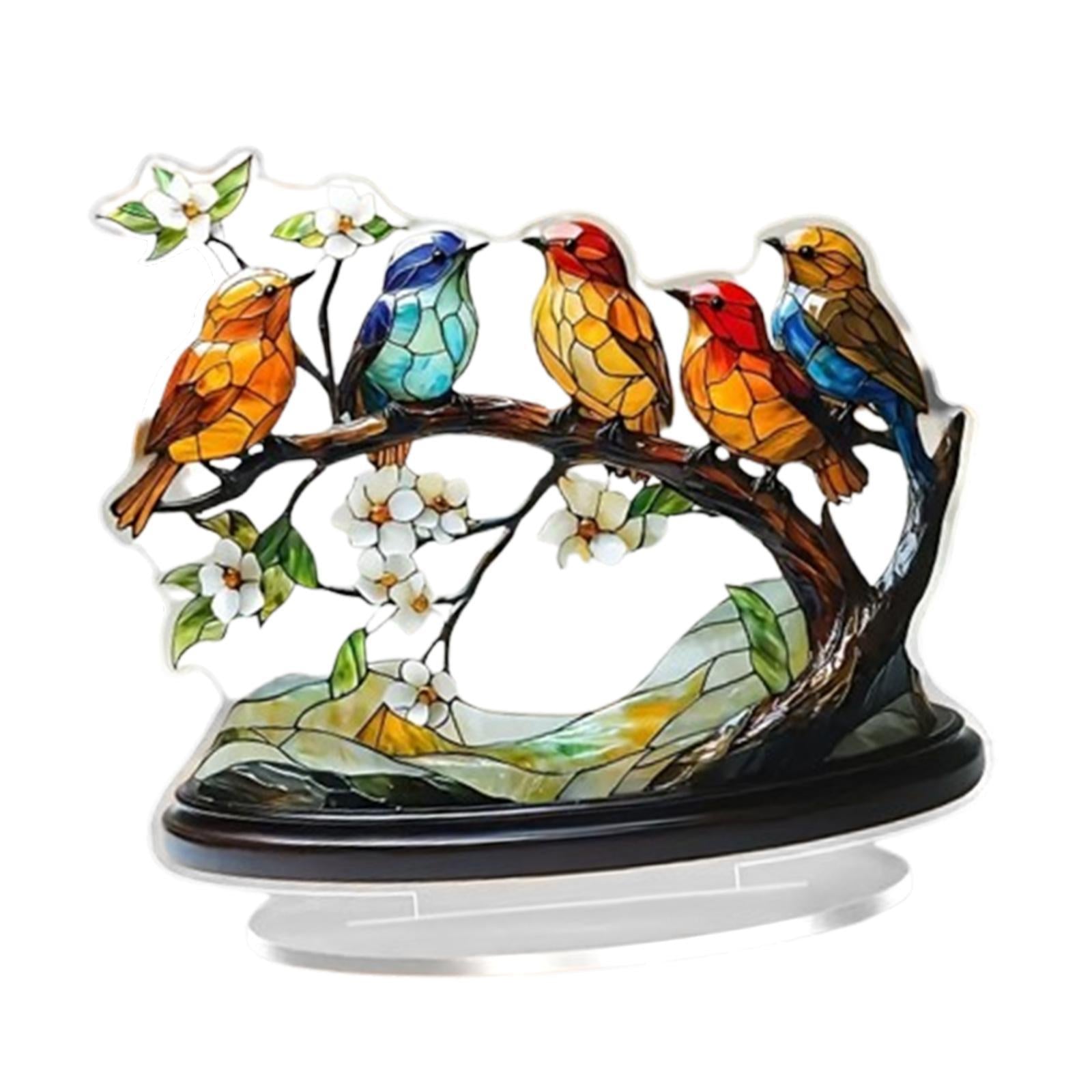 Bird Branch Desktop Ornament 2D Flat Animal Plaque Display for Office Indoor