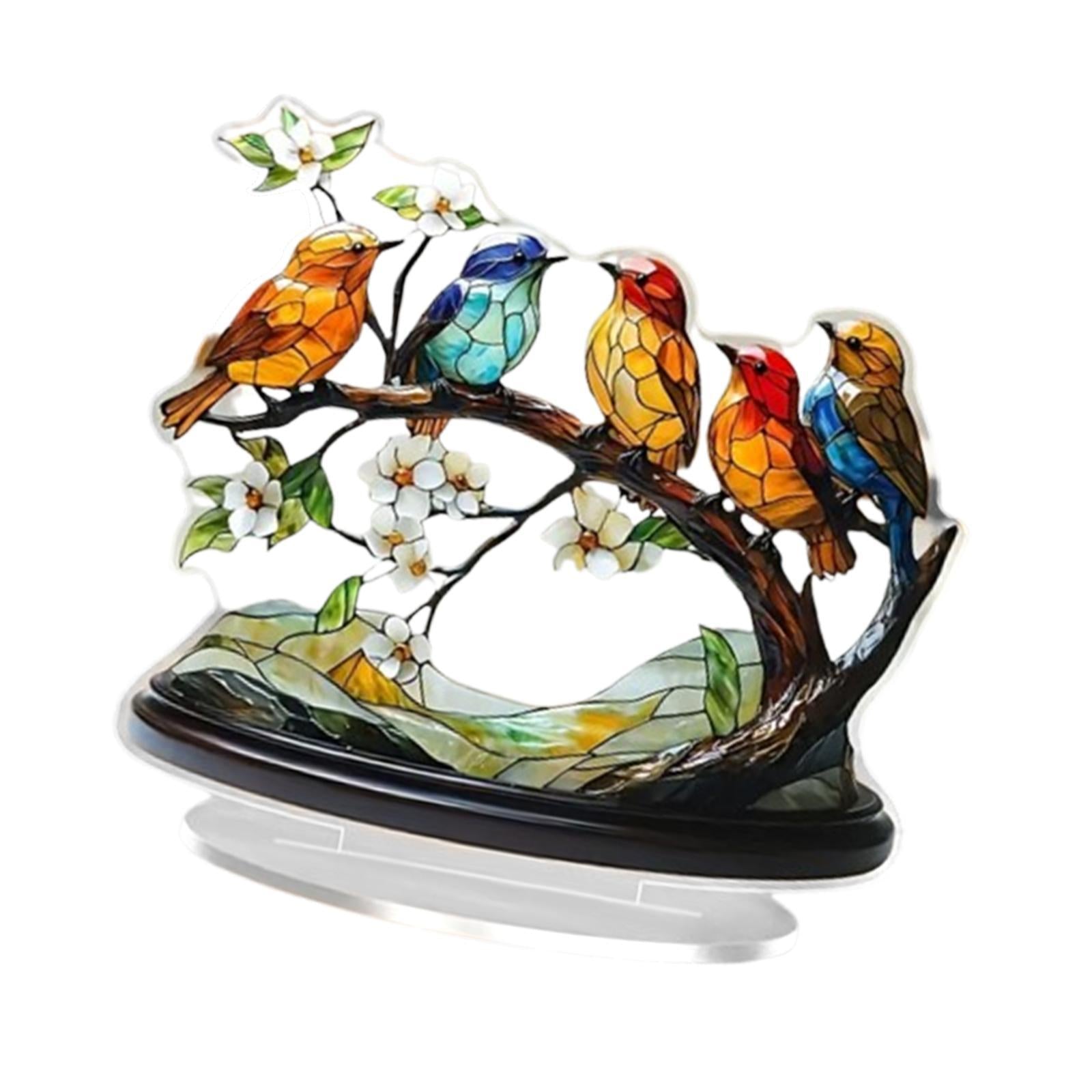 Bird Branch Desktop Ornament 2D Flat Animal Plaque Display for Office Indoor