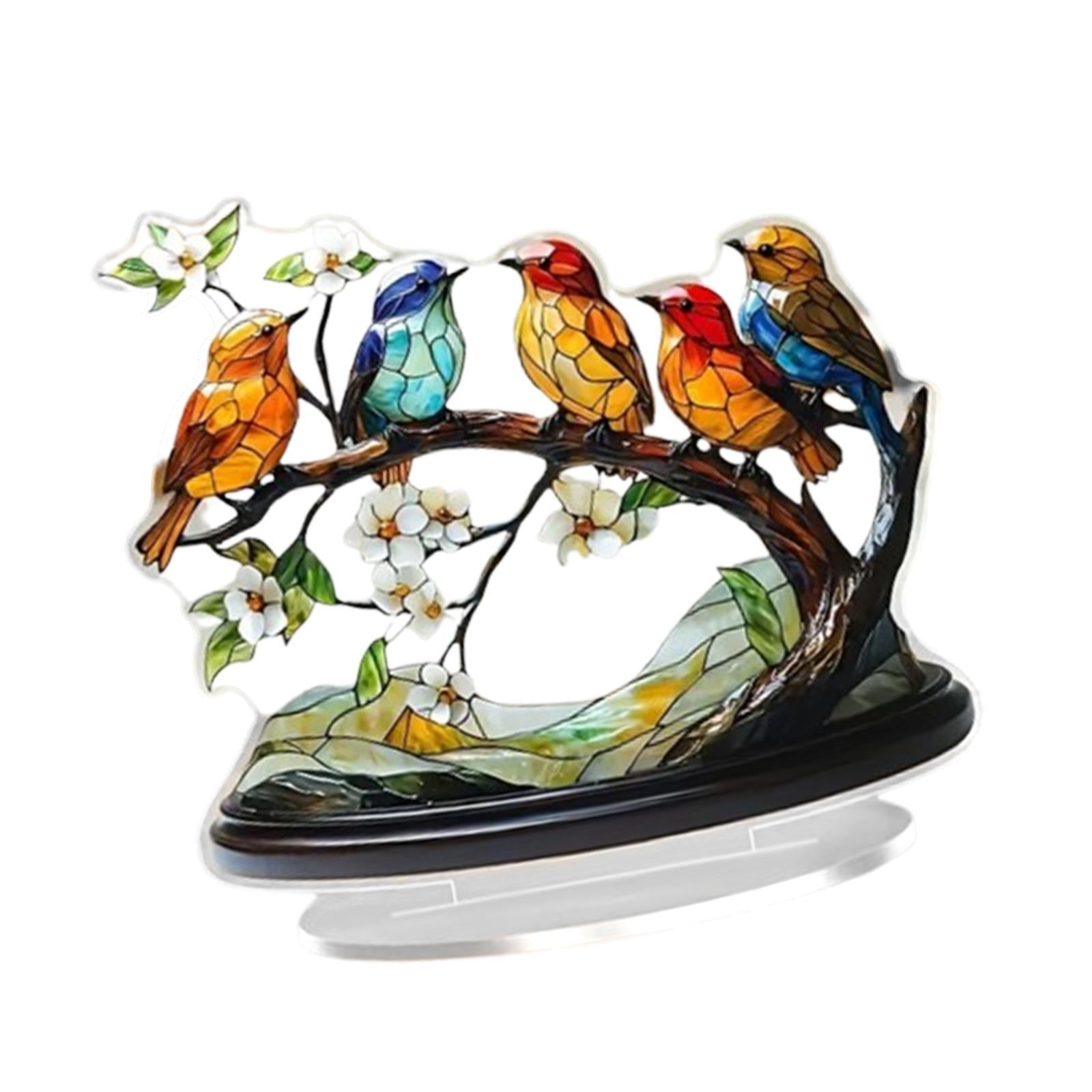 Bird Branch Desktop Ornament 2D Flat Animal Plaque Display for Office Indoor