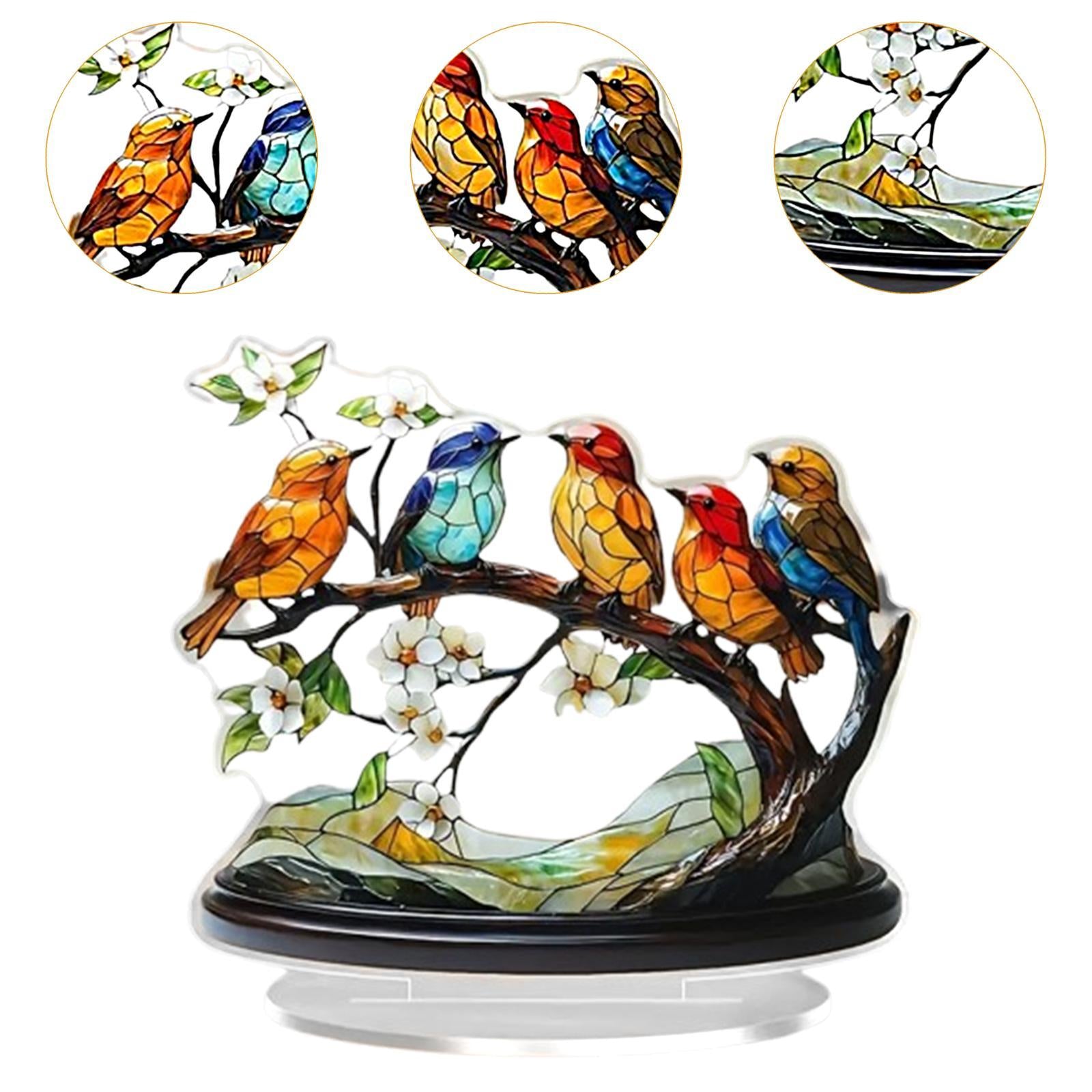 Bird Branch Desktop Ornament 2D Flat Animal Plaque Display for Office Indoor