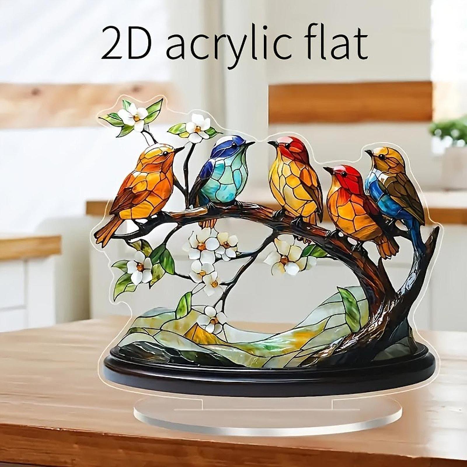 Bird Branch Desktop Ornament 2D Flat Animal Plaque Display for Office Indoor