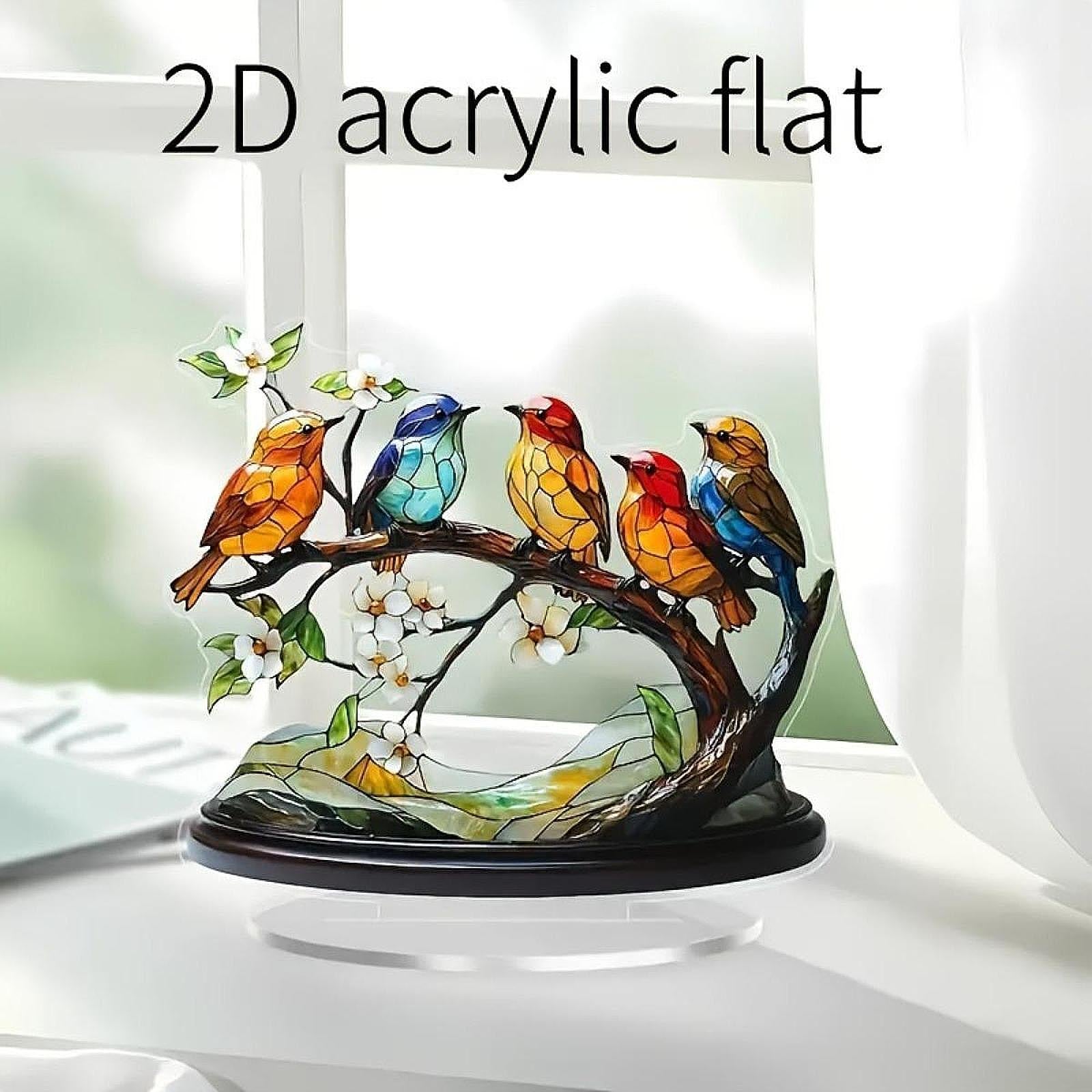 Bird Branch Desktop Ornament 2D Flat Animal Plaque Display for Office Indoor