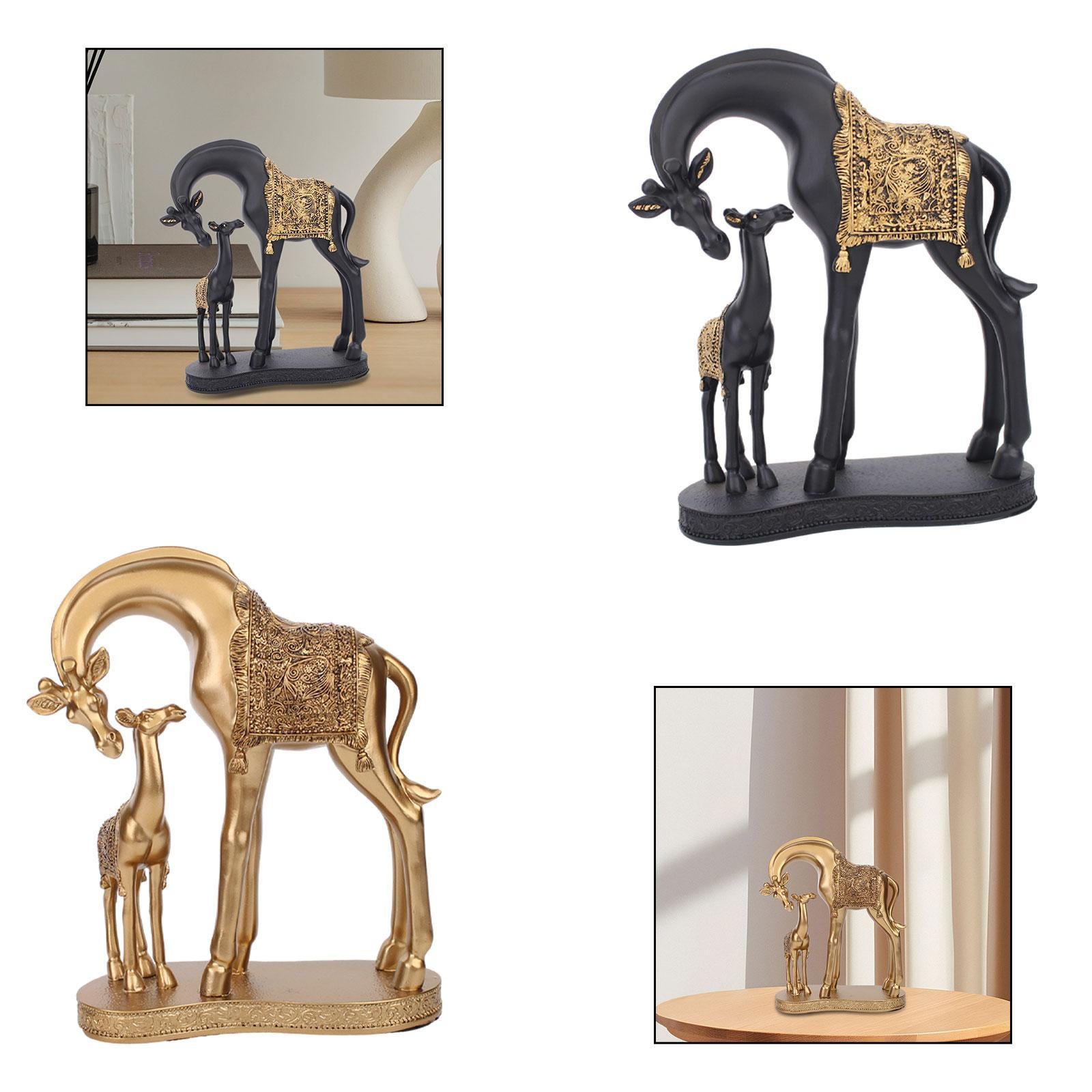 Giraffe Statue Resin Desktop Ornament for Living Room Table Centerpiece Desk Black