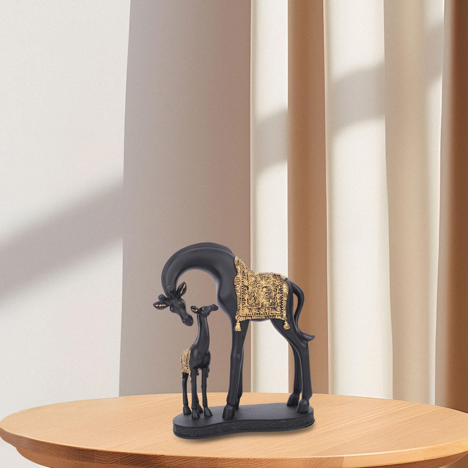 Giraffe Statue Resin Desktop Ornament for Living Room Table Centerpiece Desk Black