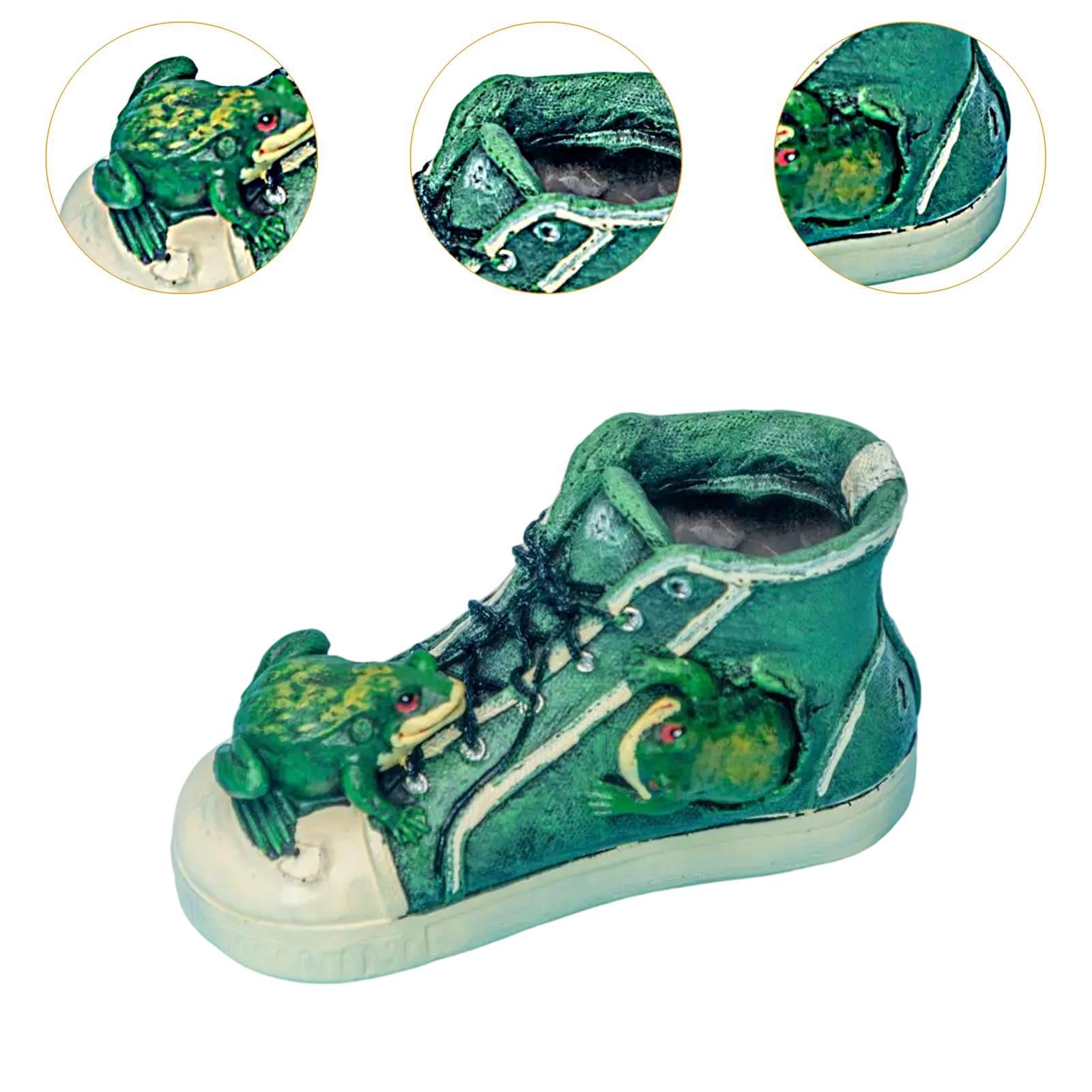 Garden Frog Shoe Statue Cute Resin Animal Figurine for Farmhouse Porch Patio