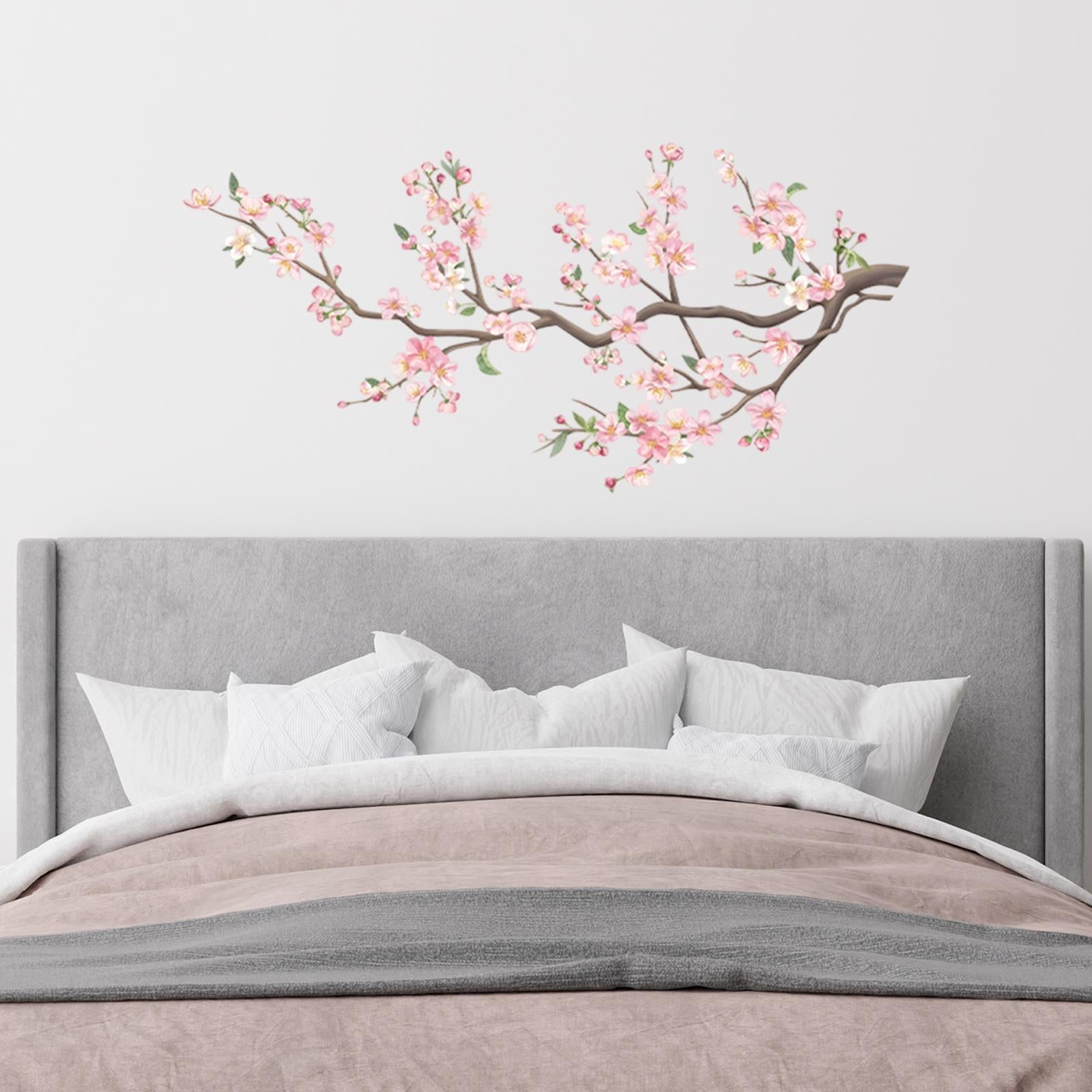 Peach Blossom Branch Wall Sticker PVC Flowers Wall Decal for Nursery Kitchen
