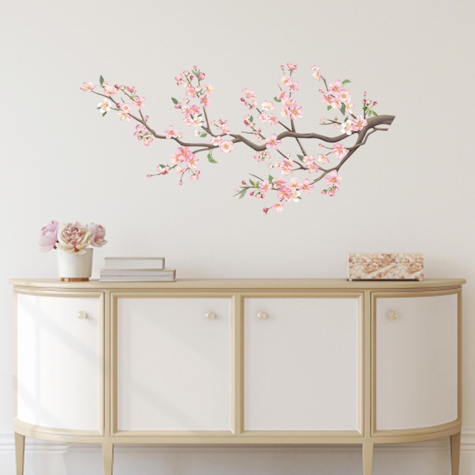 Peach Blossom Branch Wall Sticker PVC Flowers Wall Decal for Nursery Kitchen
