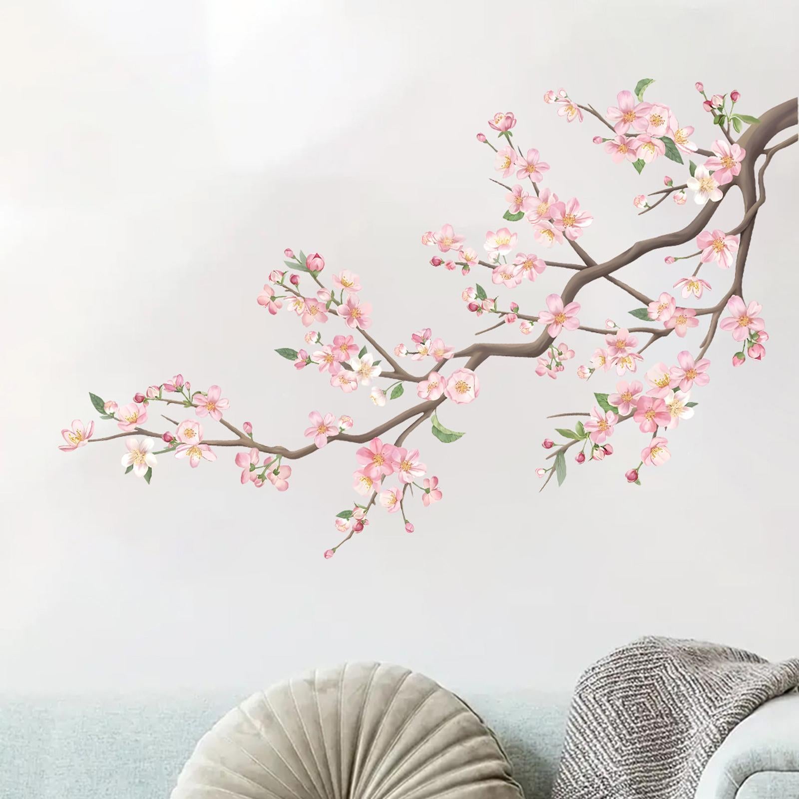 Peach Blossom Branch Wall Sticker PVC Flowers Wall Decal for Nursery Kitchen