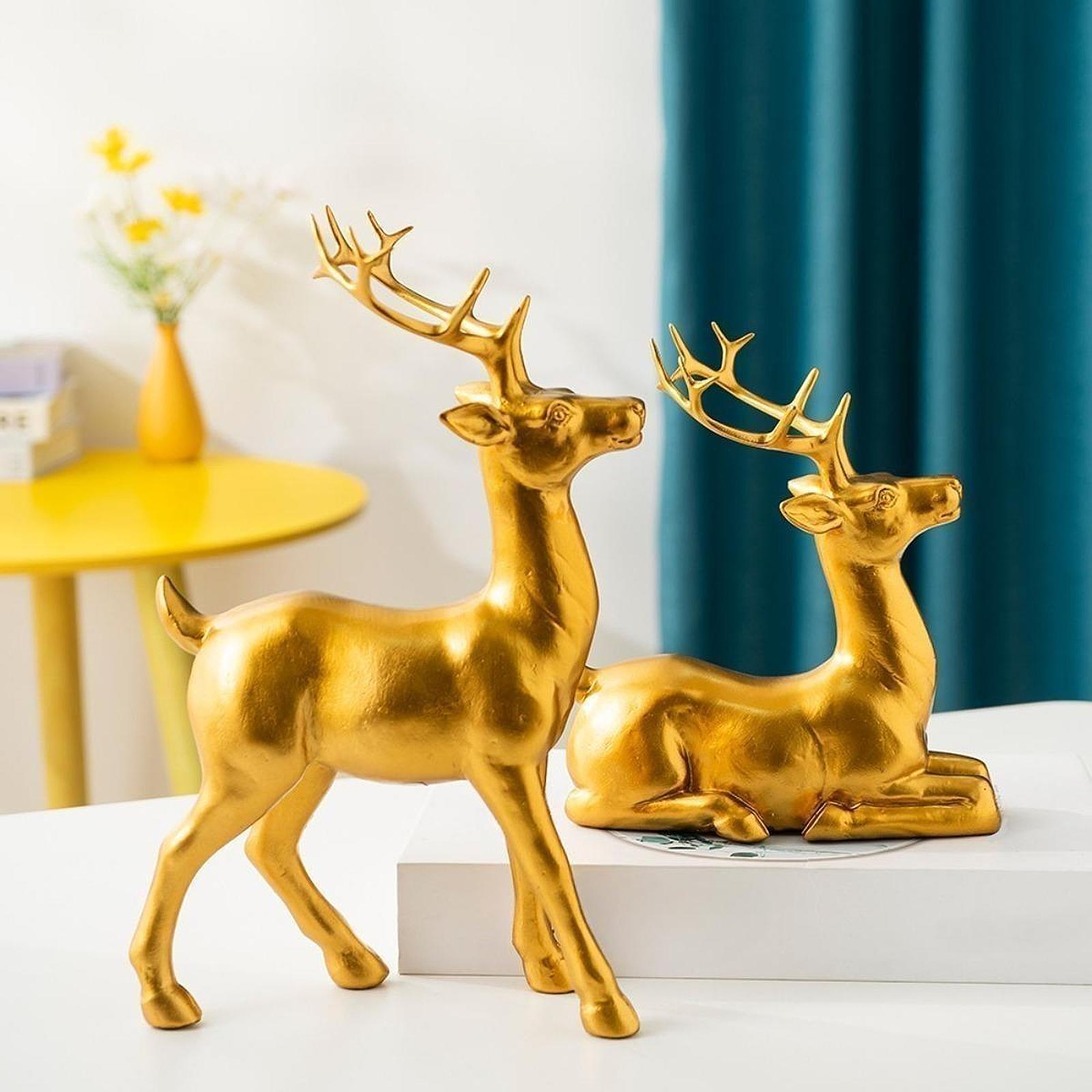 Deer Sculpture Housewarming Gift Desktop Decoration for Office Table Bedroom sitting gold