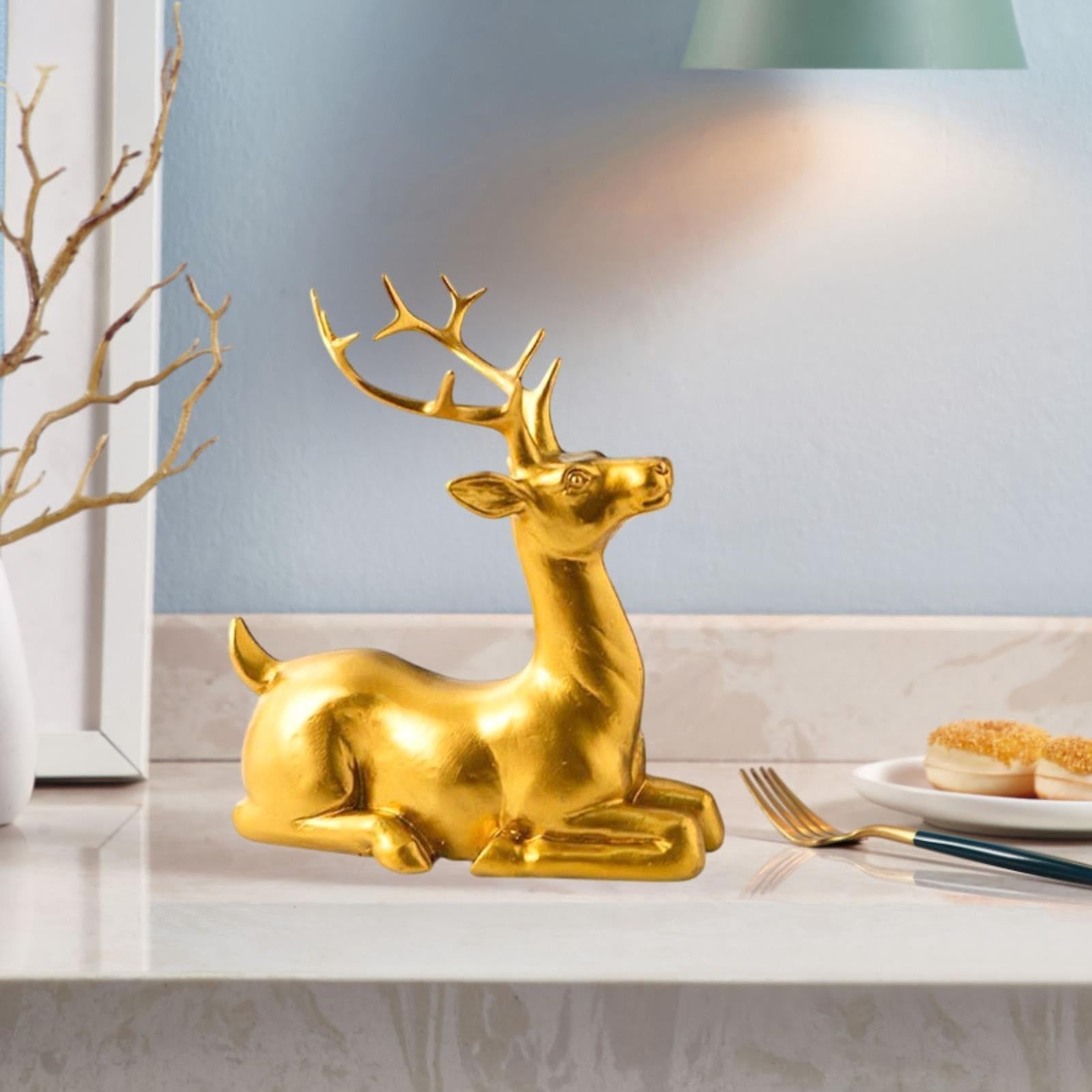 Deer Sculpture Housewarming Gift Desktop Decoration for Office Table Bedroom sitting gold