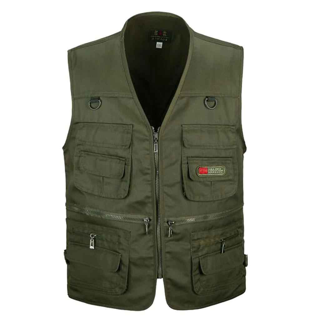 Men's Multi Pocket Zip Hunting Fishing Travel Outdoor Vest Army Green XXL