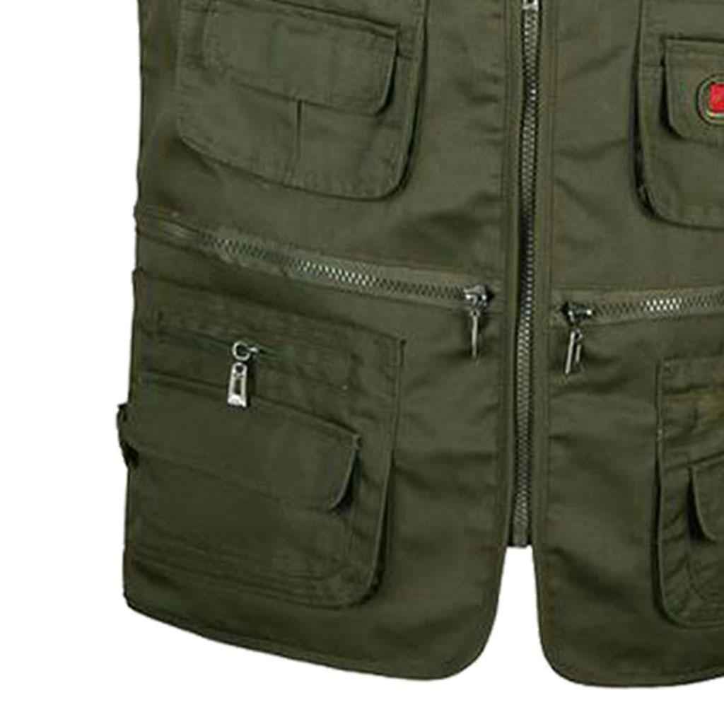 Men's Multi Pocket Zip Hunting Fishing Travel Outdoor Vest Army Green XXL