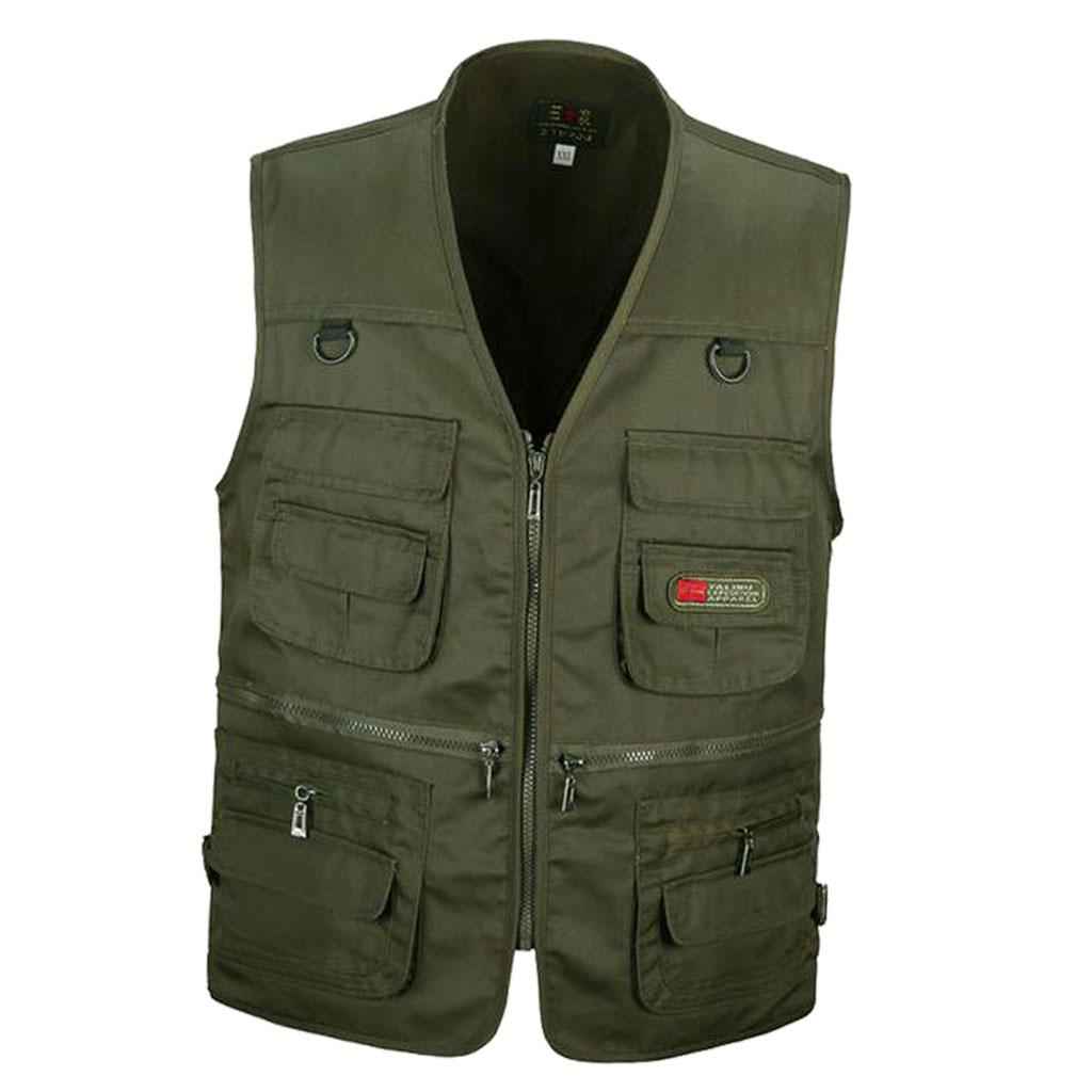 Men's Multi Pocket Zip Hunting Fishing Travel Outdoor Vest Army Green XXL