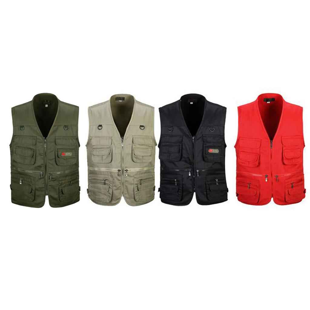 Men's Multi Pocket Zip Hunting Fishing Travel Outdoor Vest Army Green XXL