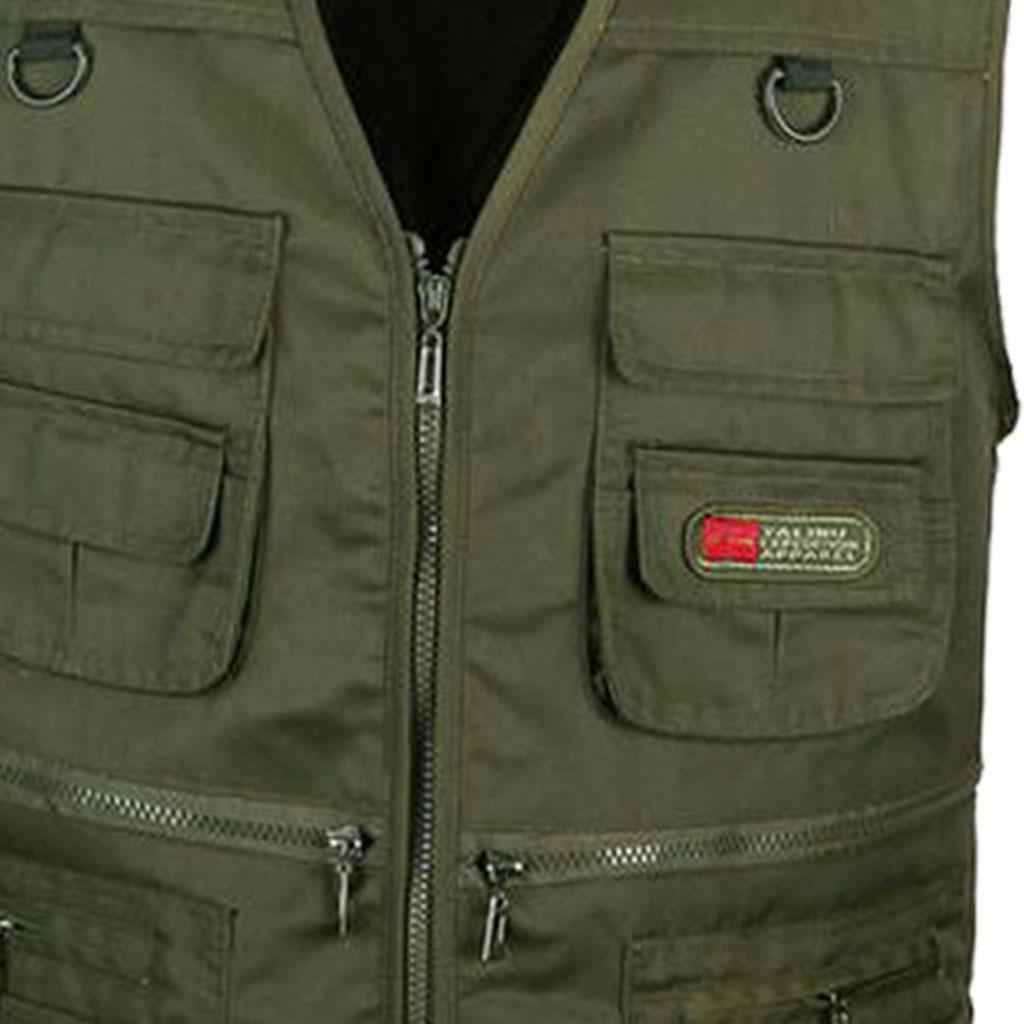 Men's Multi Pocket Zip Hunting Fishing Travel Outdoor Vest Army Green XXL
