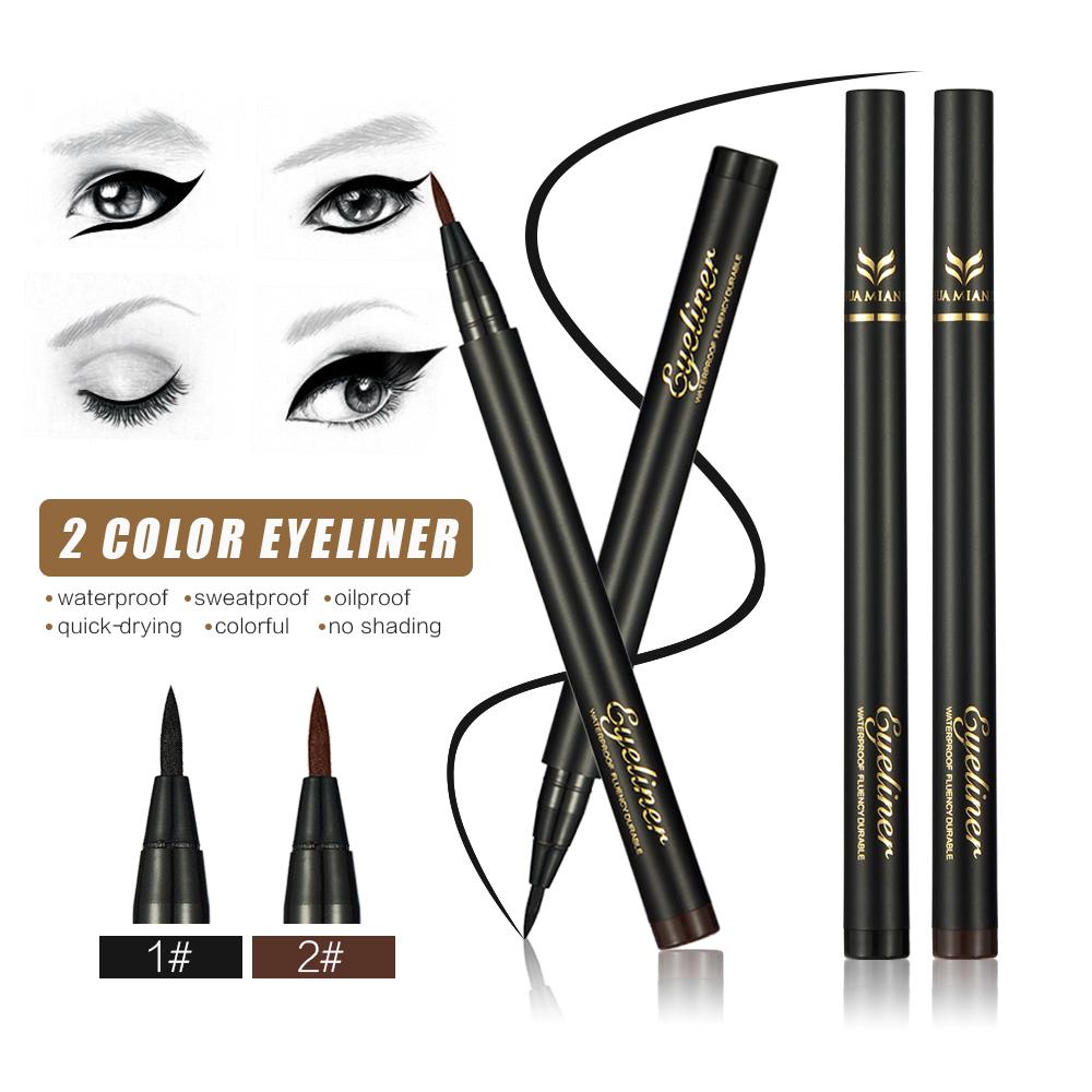 2pcs Waterproof Liquid Eyeliner Pencil Pen Quick-dry Longlasting Black+Brown
