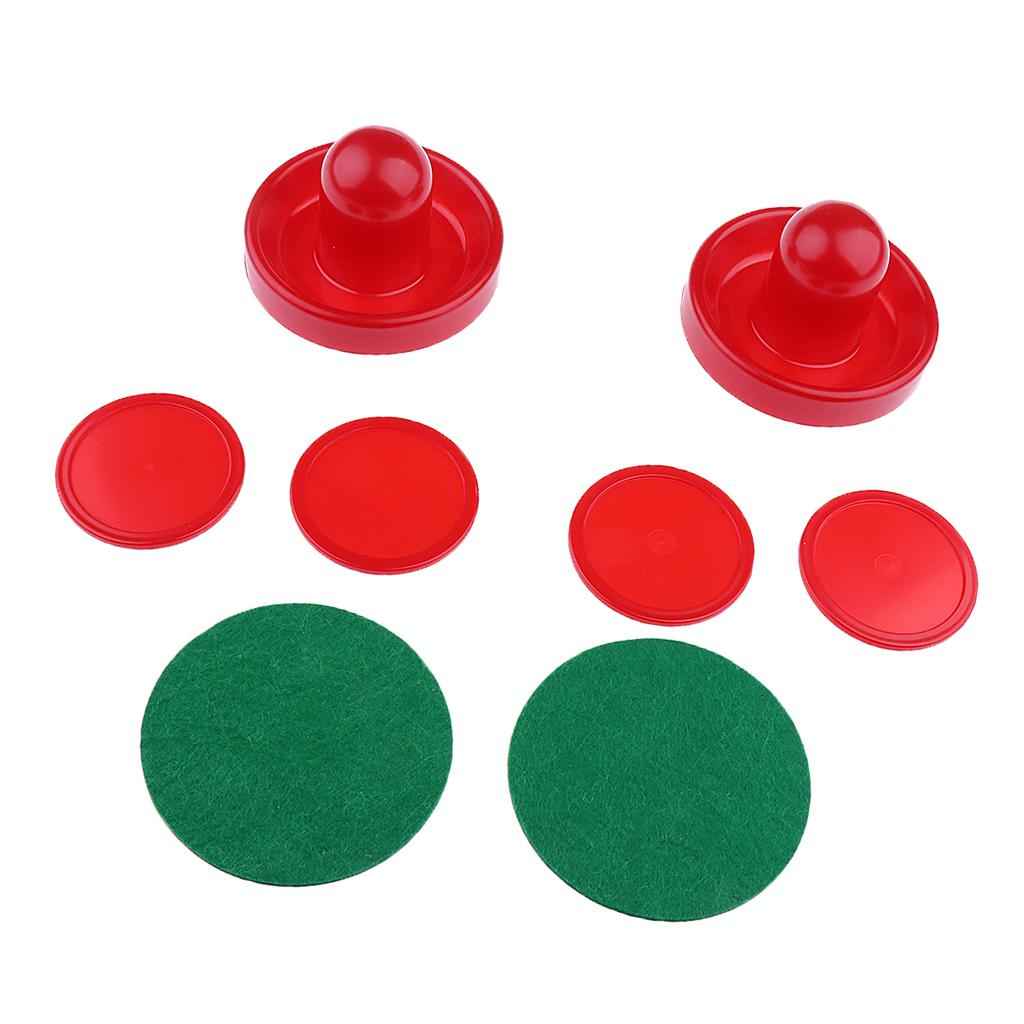Sets of Two Air Hockey Pushers Strikers Goalies Plus Four Pucks  S Red