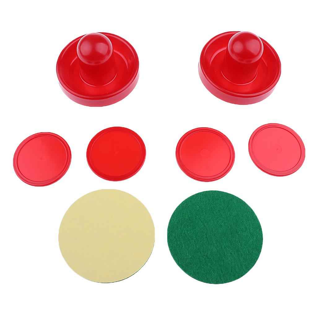 Sets of Two Air Hockey Pushers Strikers Goalies Plus Four Pucks  L Red