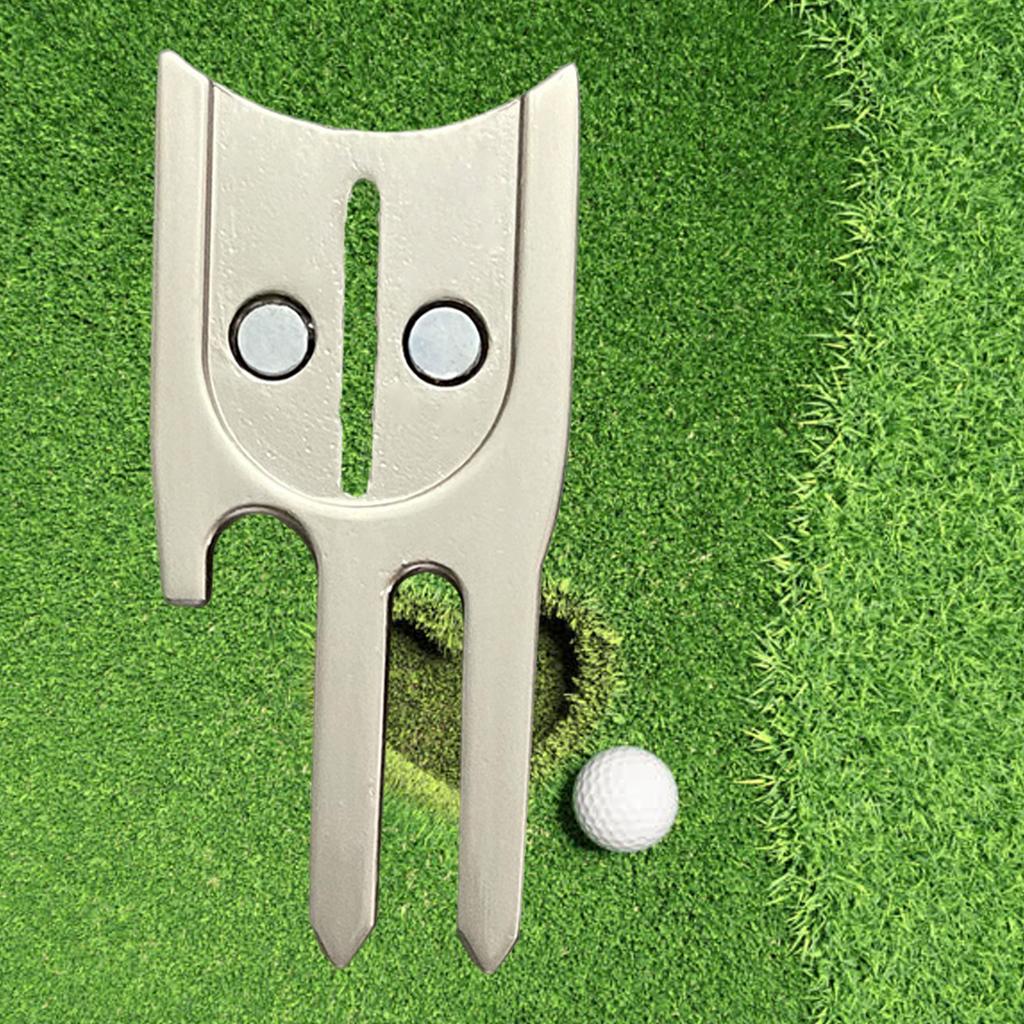 2xGolf Divot Tool Ball Marker Bottle Opener Green Repair Fork Silver