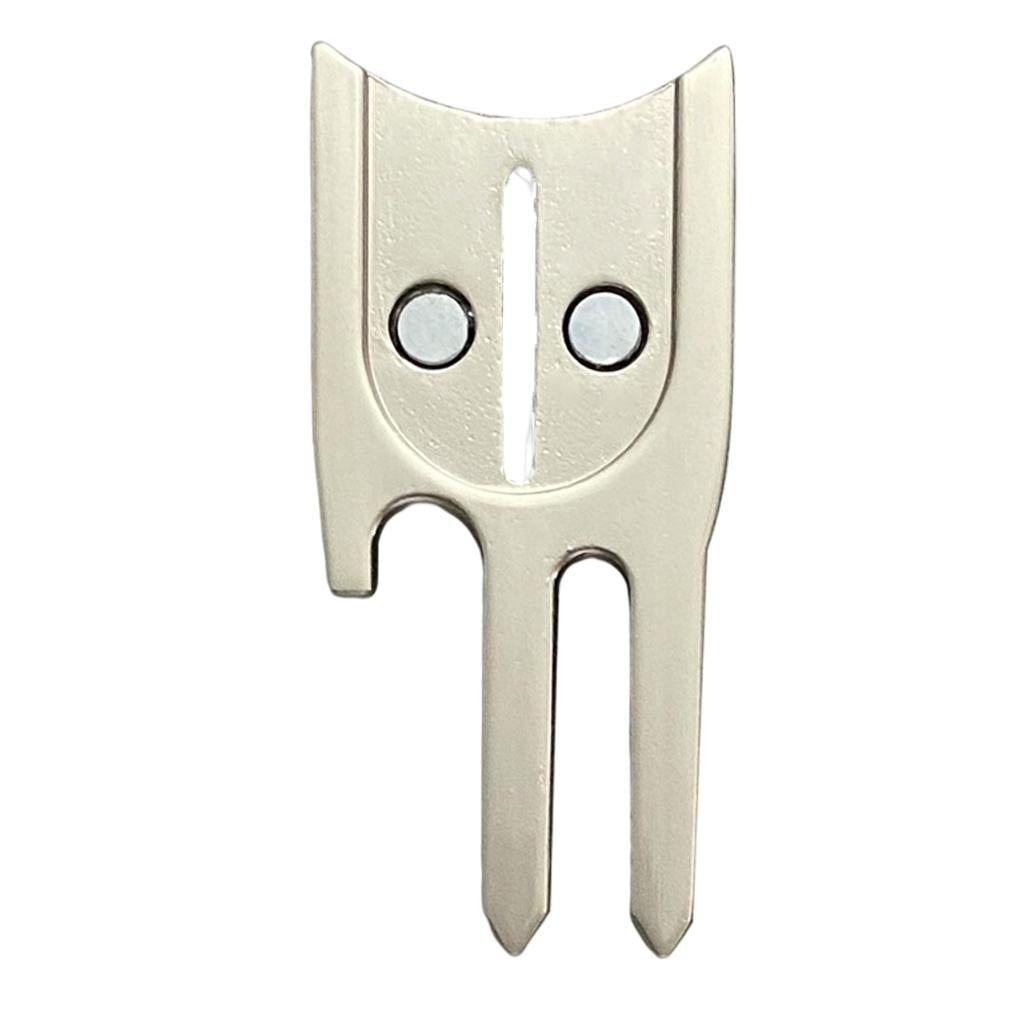 2xGolf Divot Tool Ball Marker Bottle Opener Green Repair Fork Silver