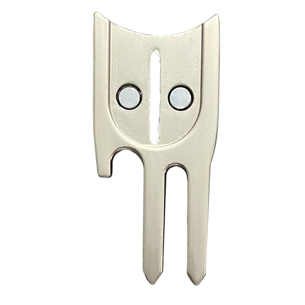 2xGolf Divot Tool Ball Marker Bottle Opener Green Repair Fork Silver