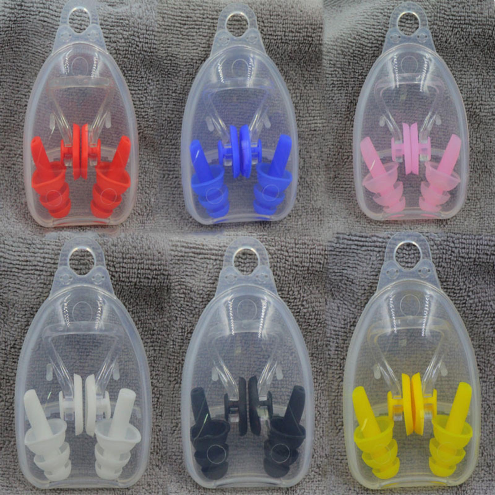 2x1 Set Silicone Ear Plugs Nose Clip Hearing Protection Waterproof for Adults Yellow