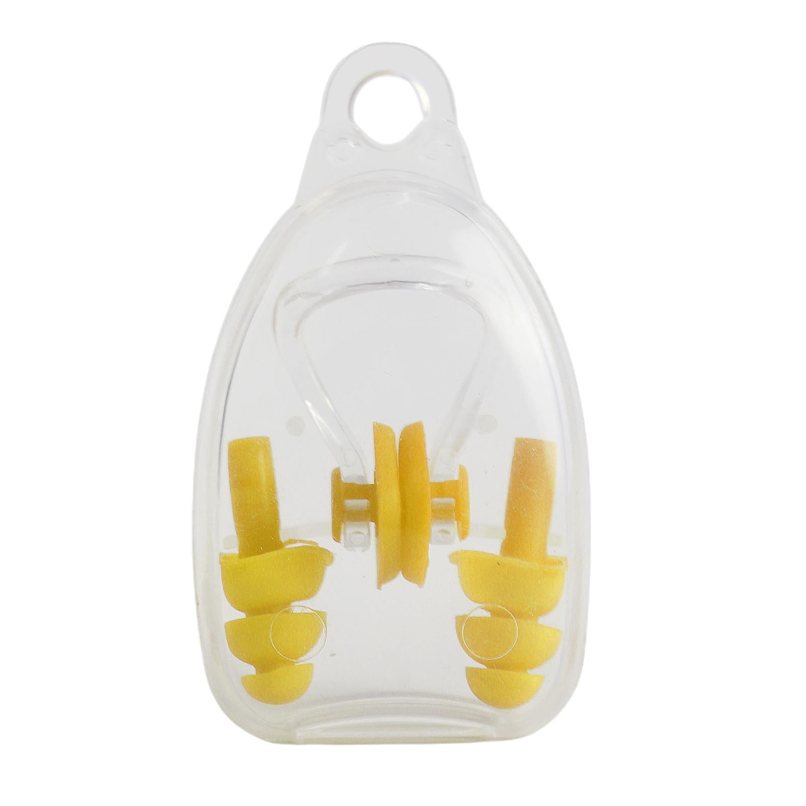 3x1 Set Silicone Ear Plugs Nose Clip Hearing Protection Waterproof for Adults Yellow