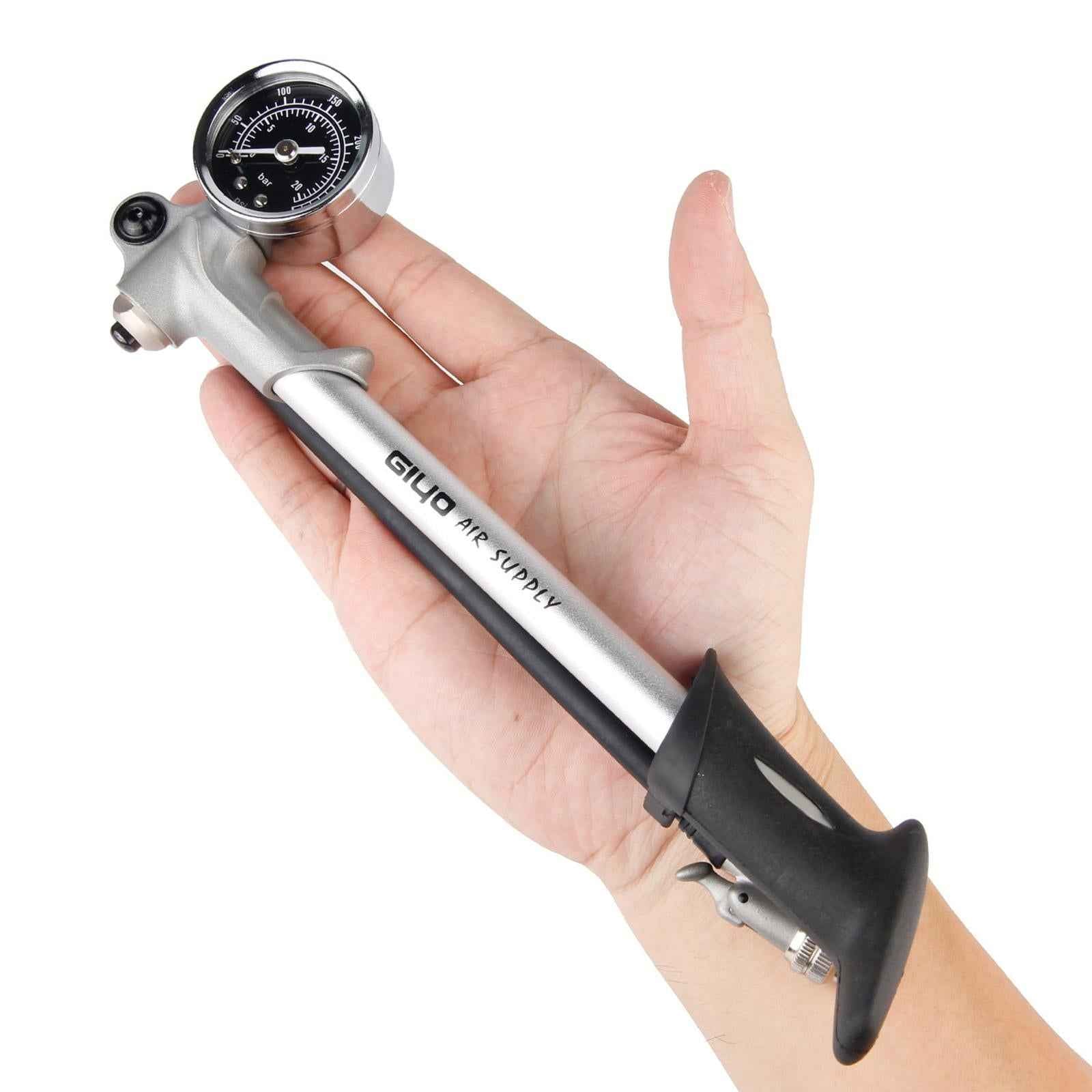 High Pressure 300psi Bike Compact Suspension Fork Rear Air Shock Pump Silver