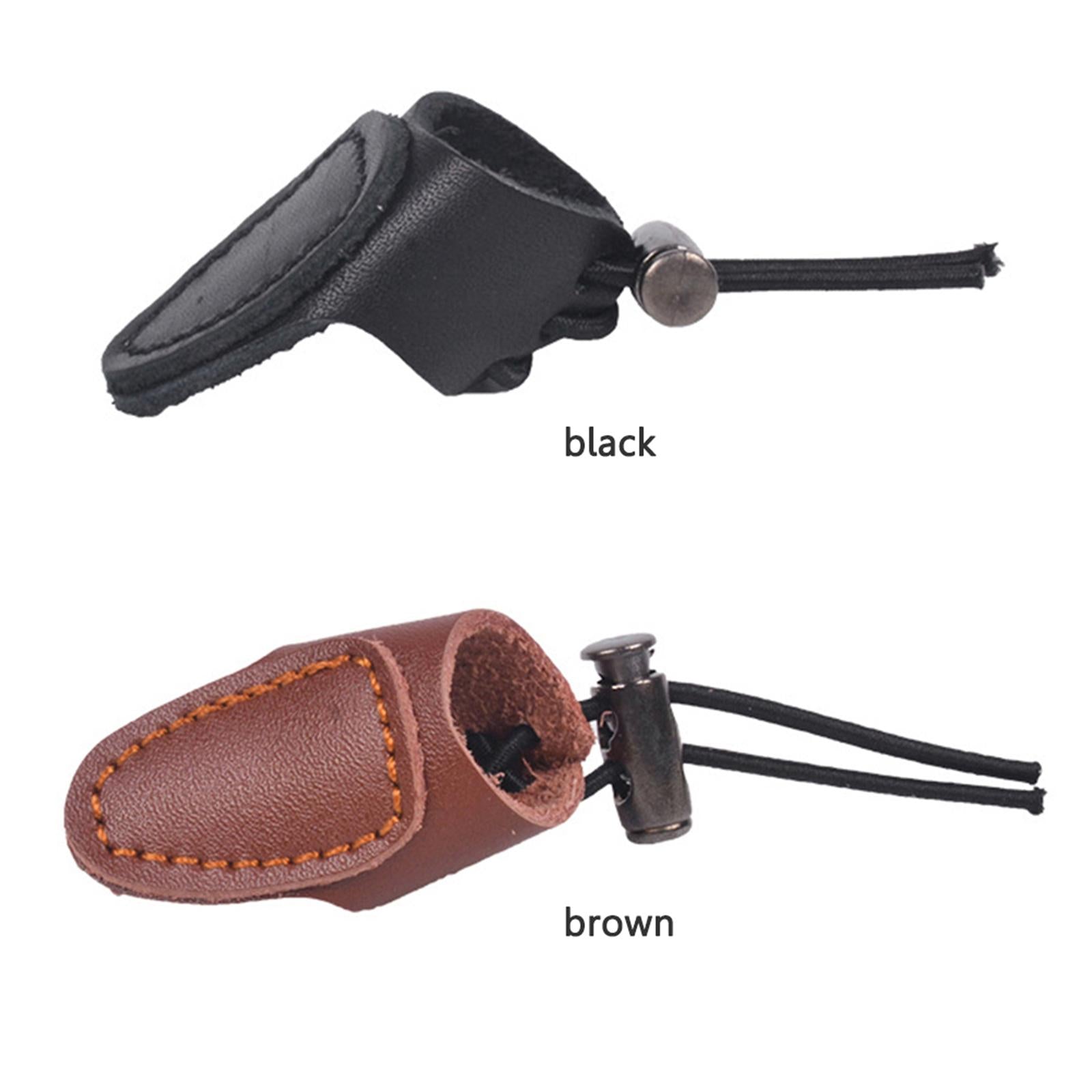 2xSoft Leather Thumb Ring Adjustable Recurve Bow Thumb Guard Finger Protector Black