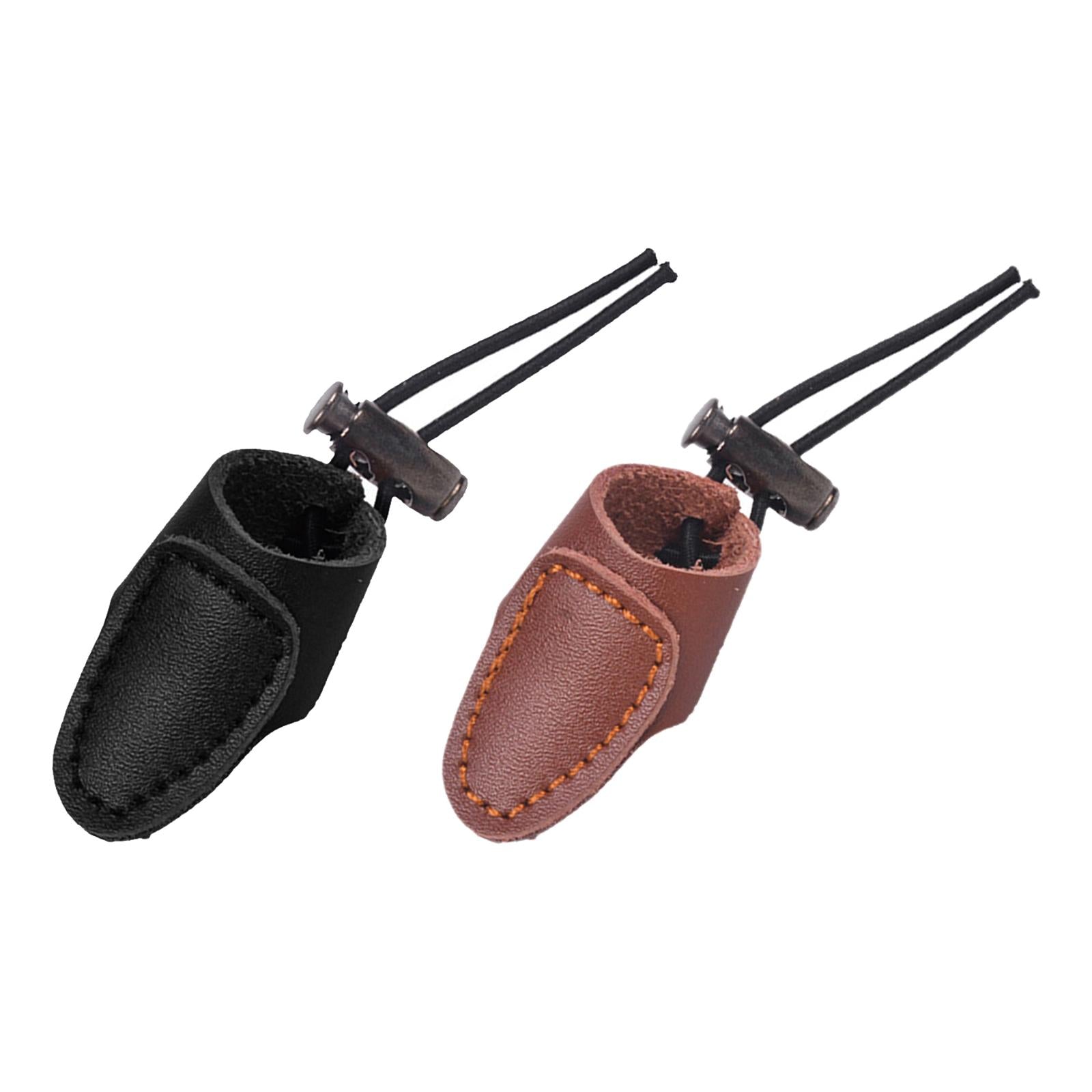 3xSoft Leather Thumb Ring Adjustable Recurve Bow Thumb Guard Finger Protector Black