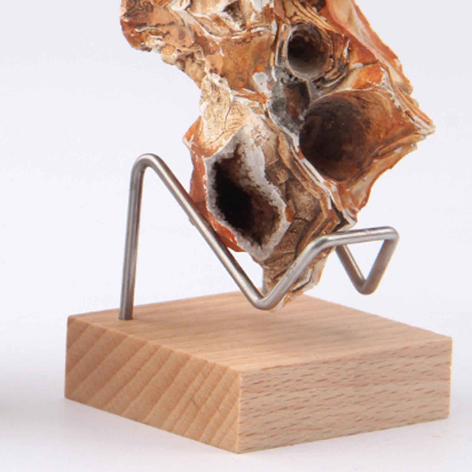 Display Stand Wooden Base Metal Arm for Agate Crystal Cluster Holder Silver