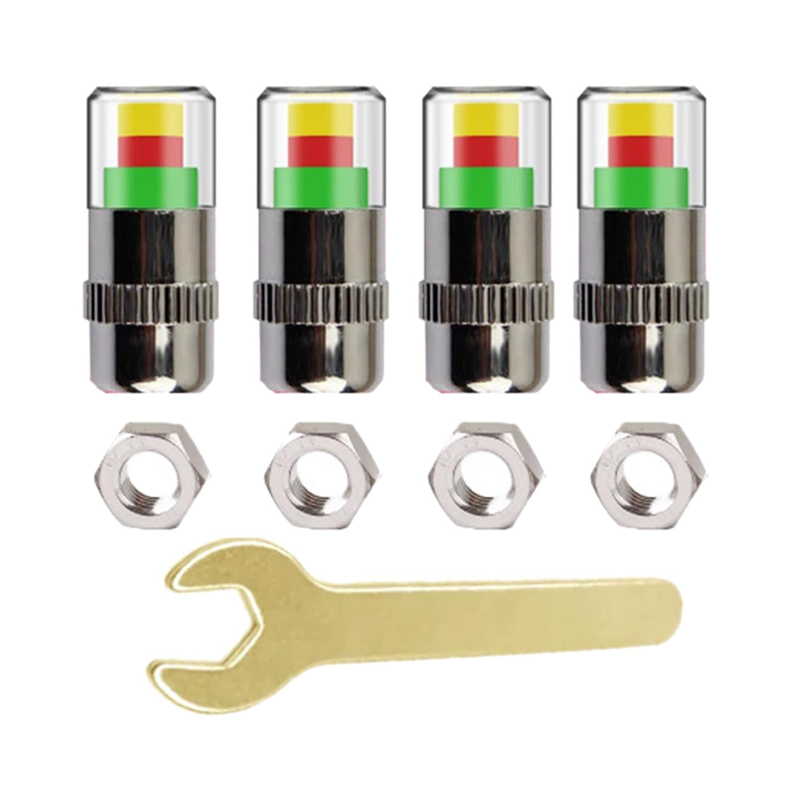 4x4 Pieces 2.4 Bar Car Tire Pressure Monitor Valve Stem Caps 3 Color for Bike Silver