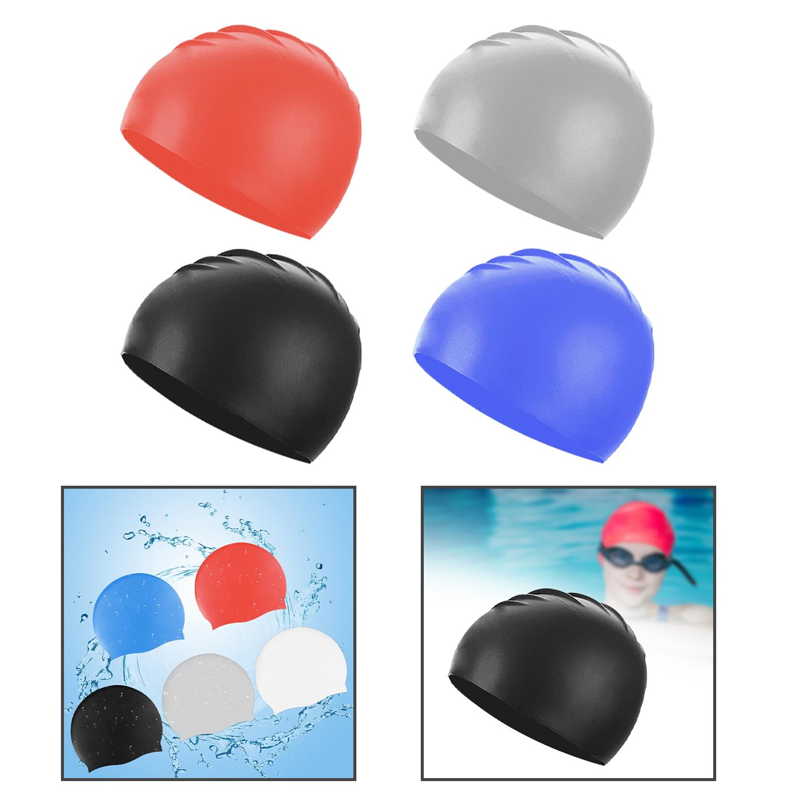 2xSilicone Swim Caps Pool Swim Nonslip Swimming Caps for Youth Unisex Training Red