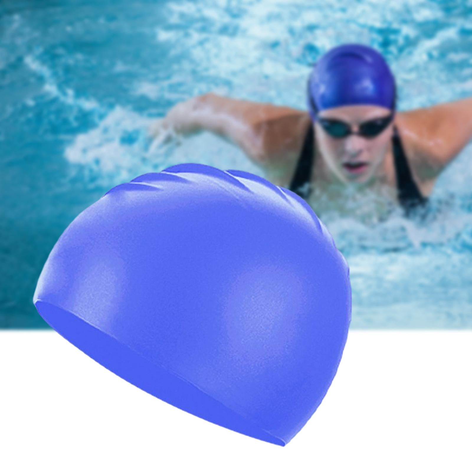 2xSilicone Swim Caps Pool Swim Nonslip Swimming Caps for Youth Unisex Training Deep Blue
