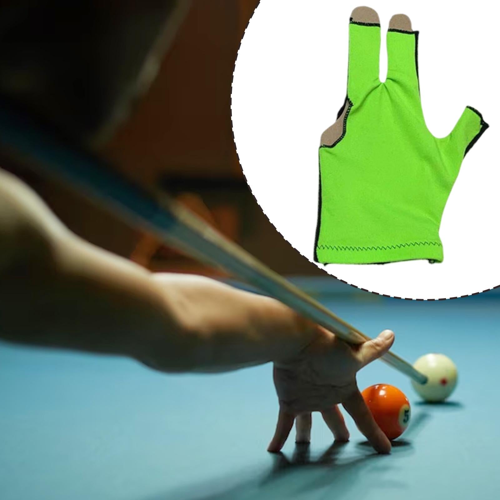 2xSnooker Open Pool Cue Glove Mitts Snooker Cue Glove 3 Fingers Billiard Glove Black Green