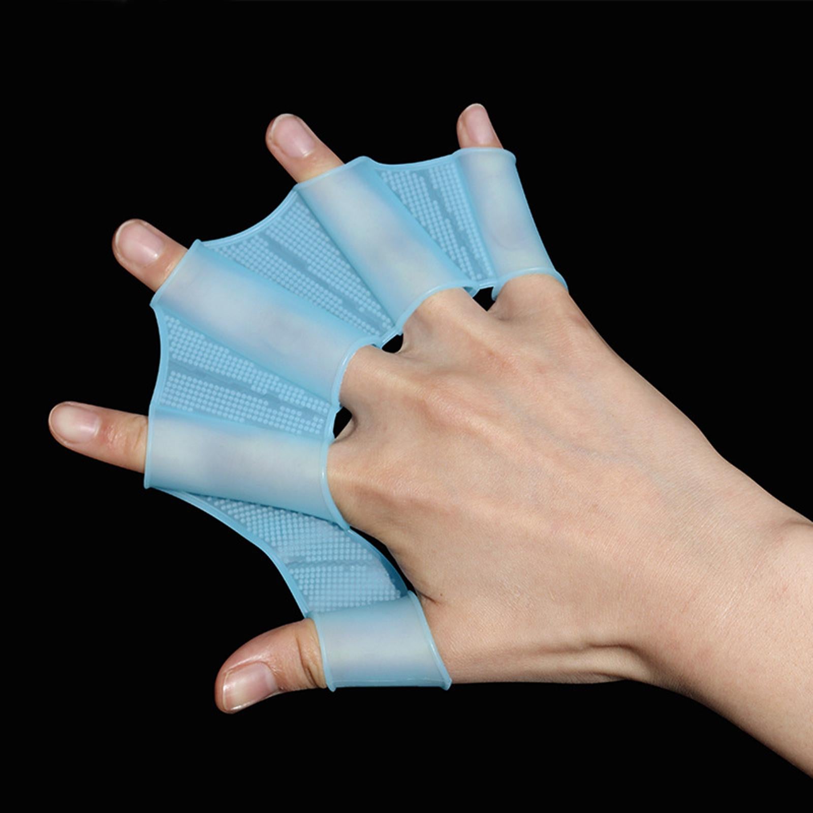 4xSwimming Hand Fins Webbed Swimming Gloves for Diving Swimming Water Exercise Blue M Women