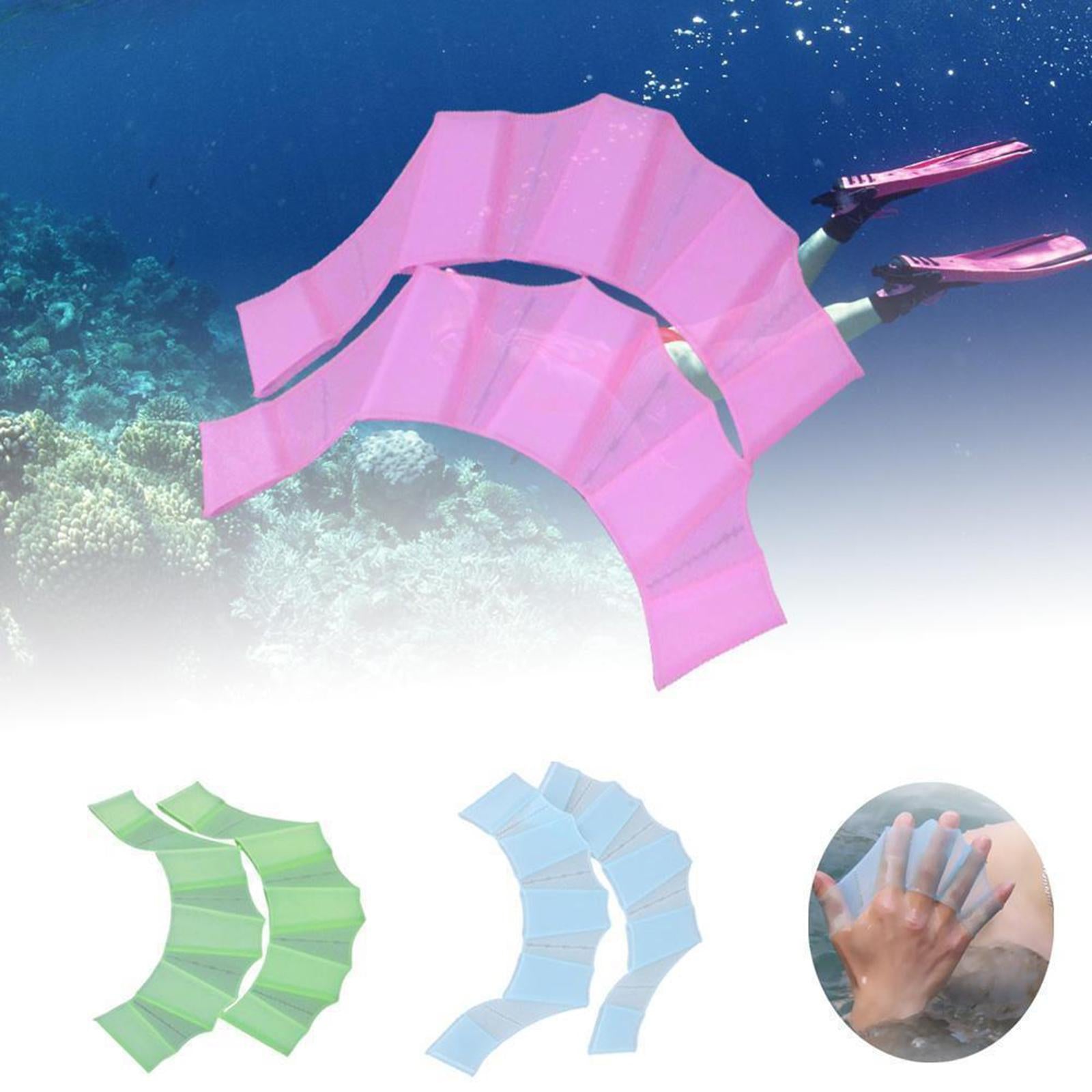 3xSwimming Hand Fins Webbed Swimming Gloves for Diving Swimming Water Exercise Green L Men