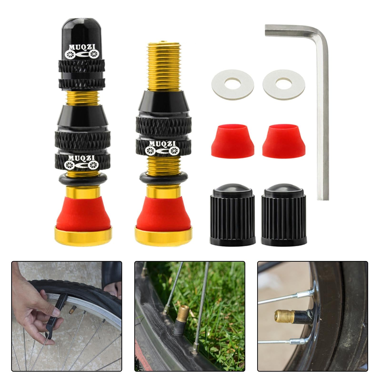 Bike Valve Durable Road Bike A/V Tubeless Rim Valve for Road Bicycle Gold