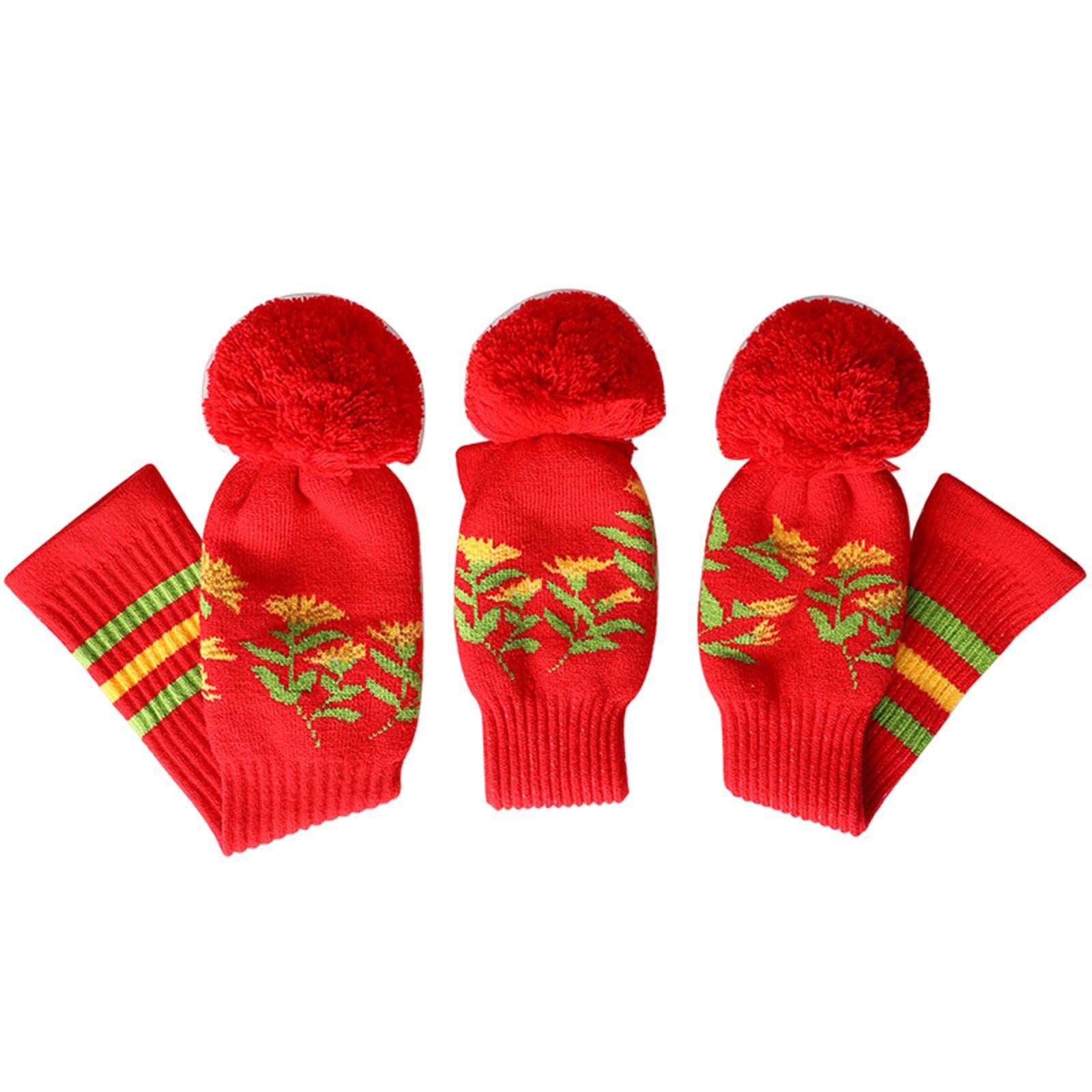 3Pcs Knitted Golf Club Head Covers Pom Pom Golf Headcovers for Adults Golfer Red