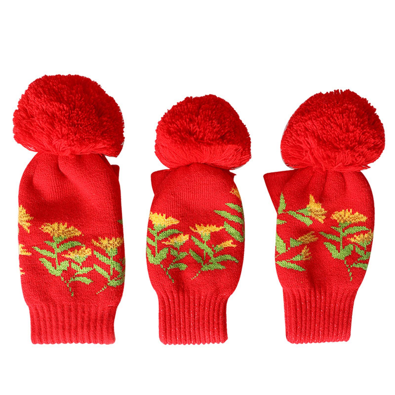3Pcs Knitted Golf Club Head Covers Pom Pom Golf Headcovers for Adults Golfer Red