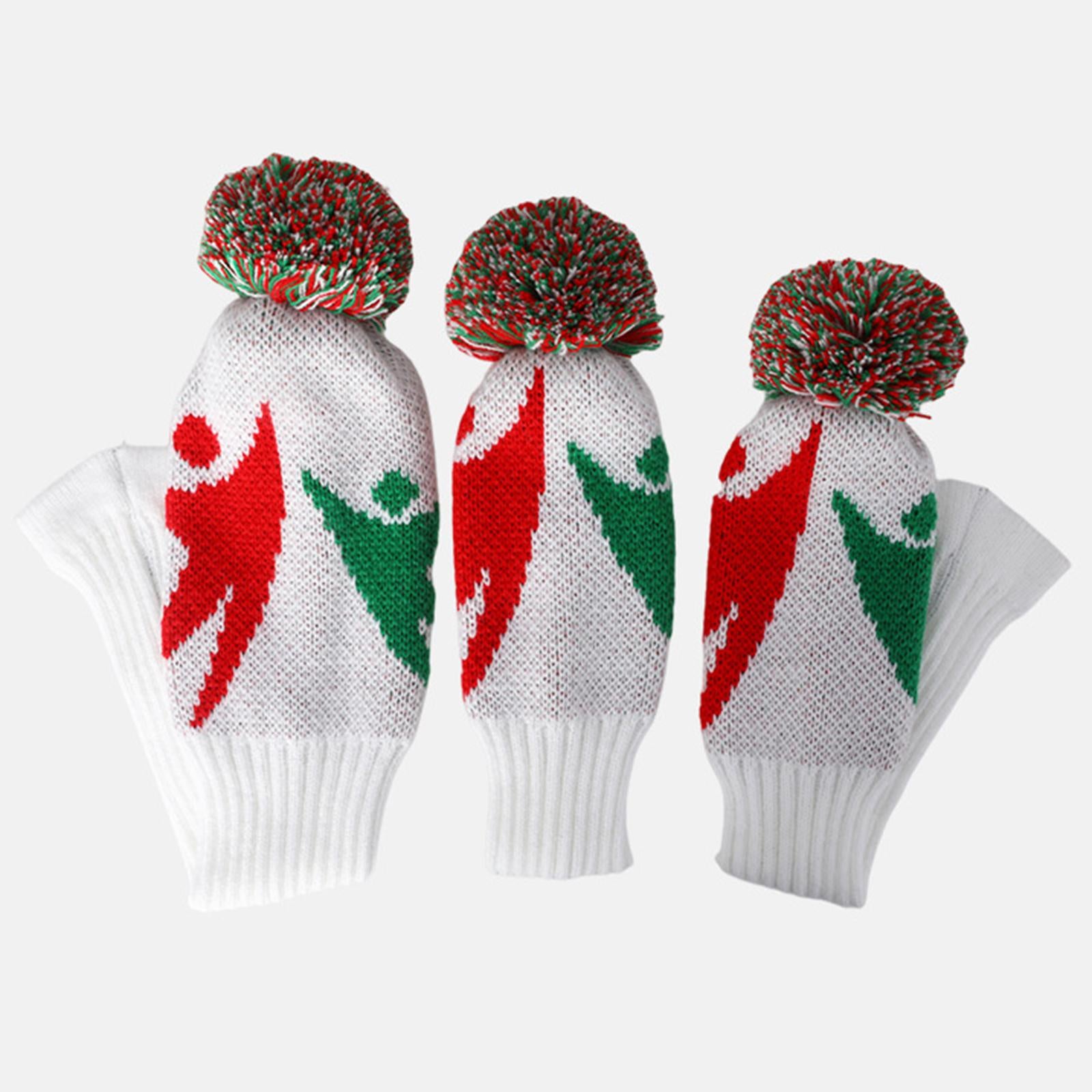 3Pcs Knitted Golf Club Head Covers Pom Pom Golf Headcovers Set for Beginners