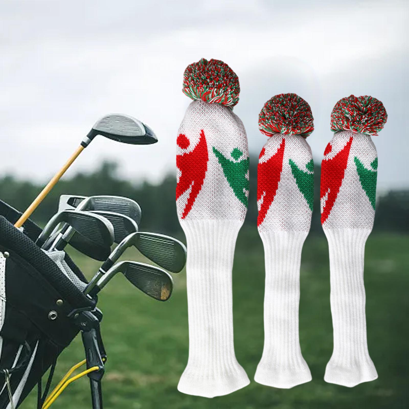 3Pcs Knitted Golf Club Head Covers Pom Pom Golf Headcovers Set for Beginners