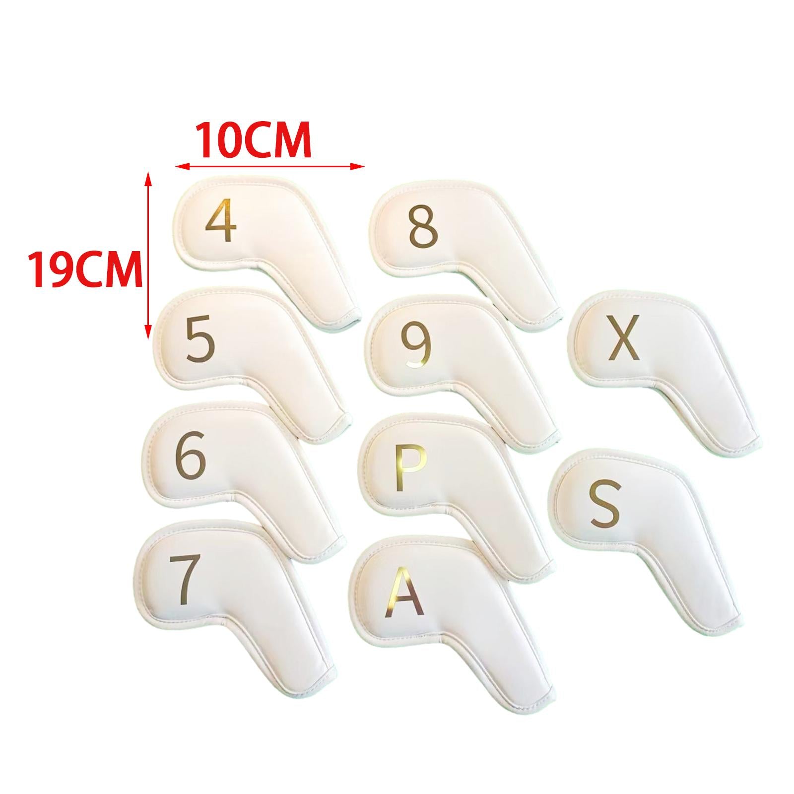 10Pcs Golf Iron Head Covers Golf Iron Headcovers PU Leather Golf Club Covers White
