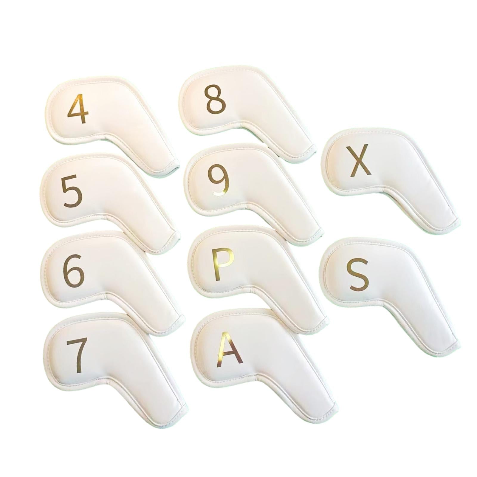 10Pcs Golf Iron Head Covers Golf Iron Headcovers PU Leather Golf Club Covers White