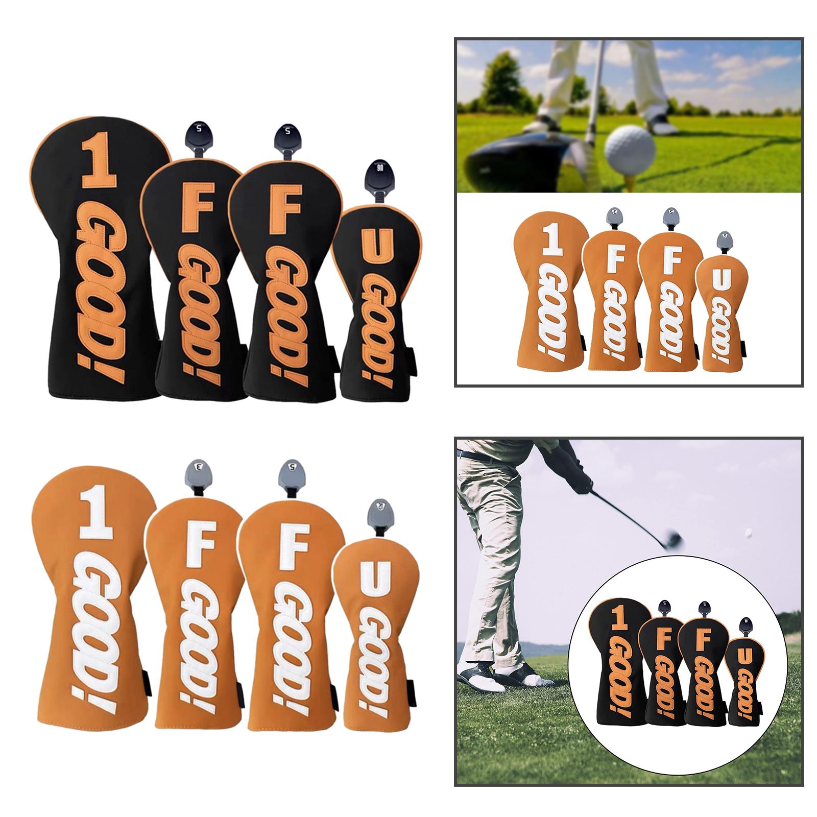 4Pcs Wood Head Covers Transport Protection Long Neck Golf Driver Head Covers Black