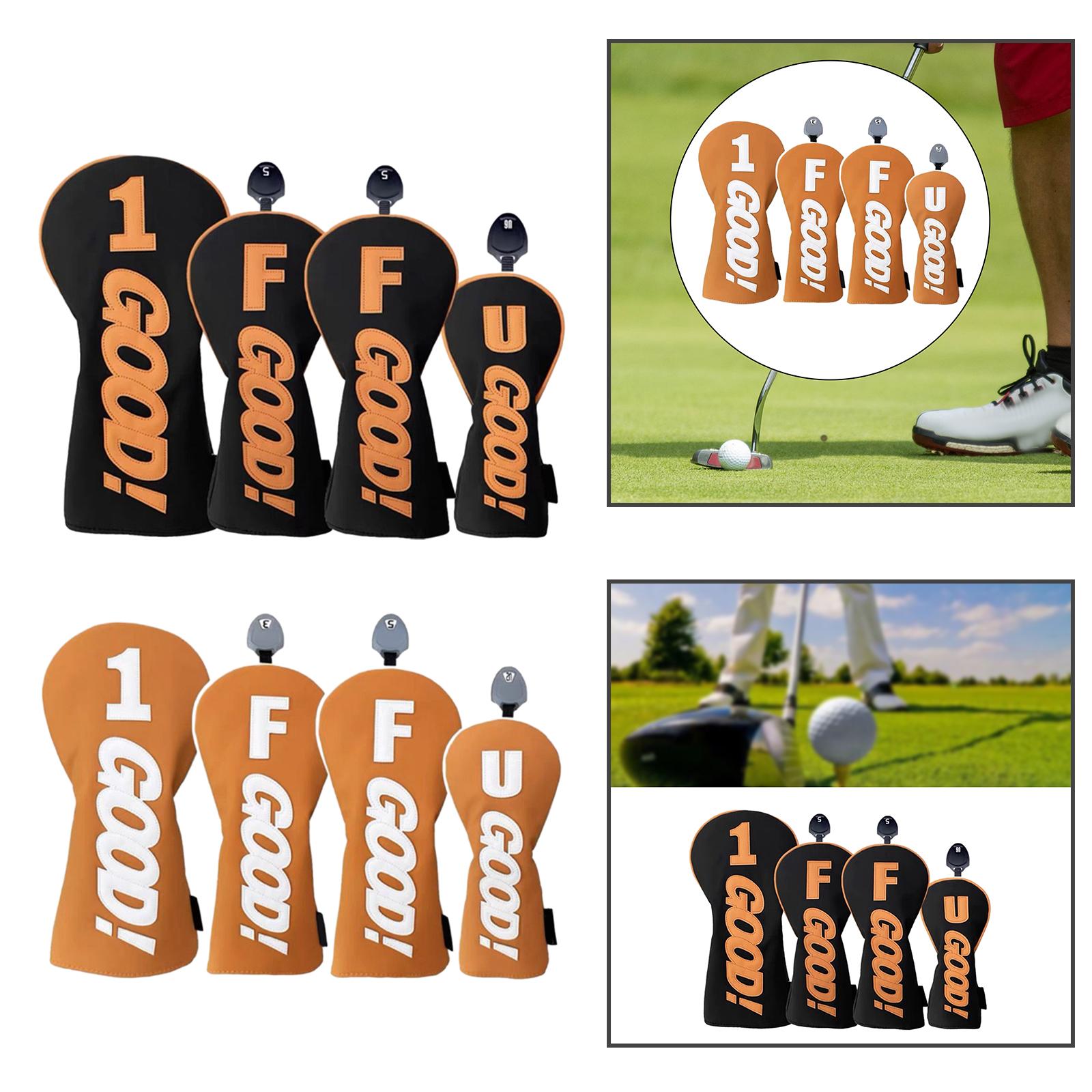 4Pcs Wood Head Covers Transport Protection Long Neck Golf Driver Head Covers Black