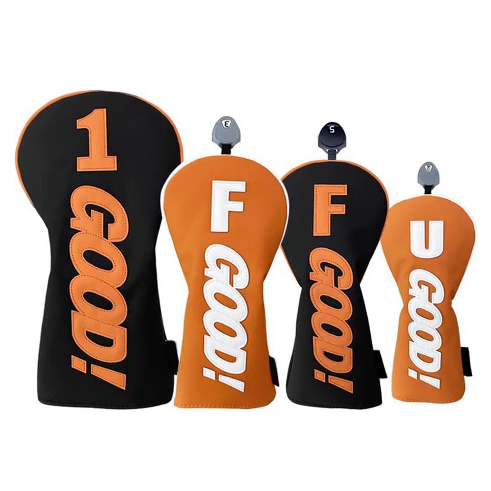 4Pcs Wood Head Covers Transport Protection Long Neck Golf Driver Head Covers Black