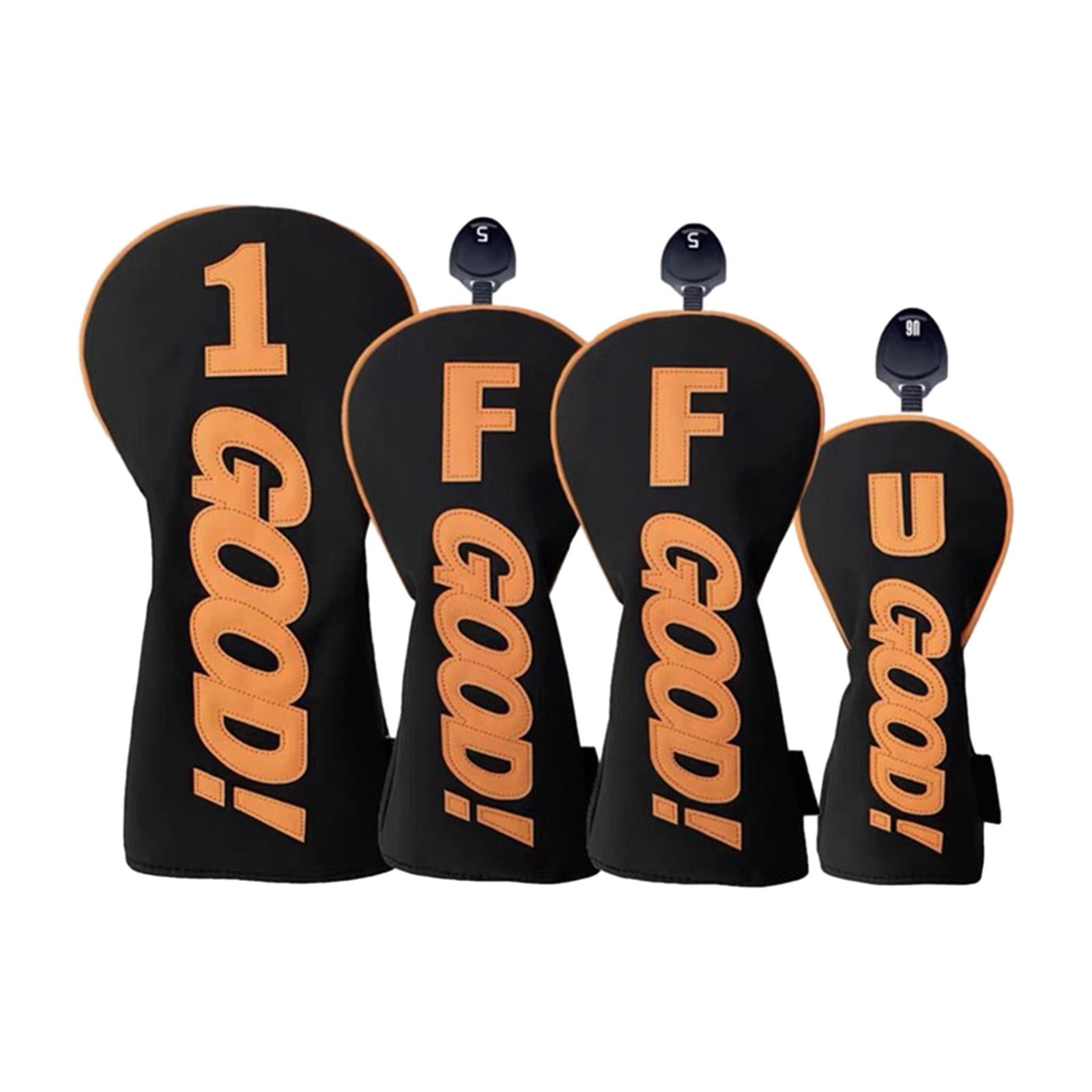 4Pcs Wood Head Covers Transport Protection Long Neck Golf Driver Head Covers Black