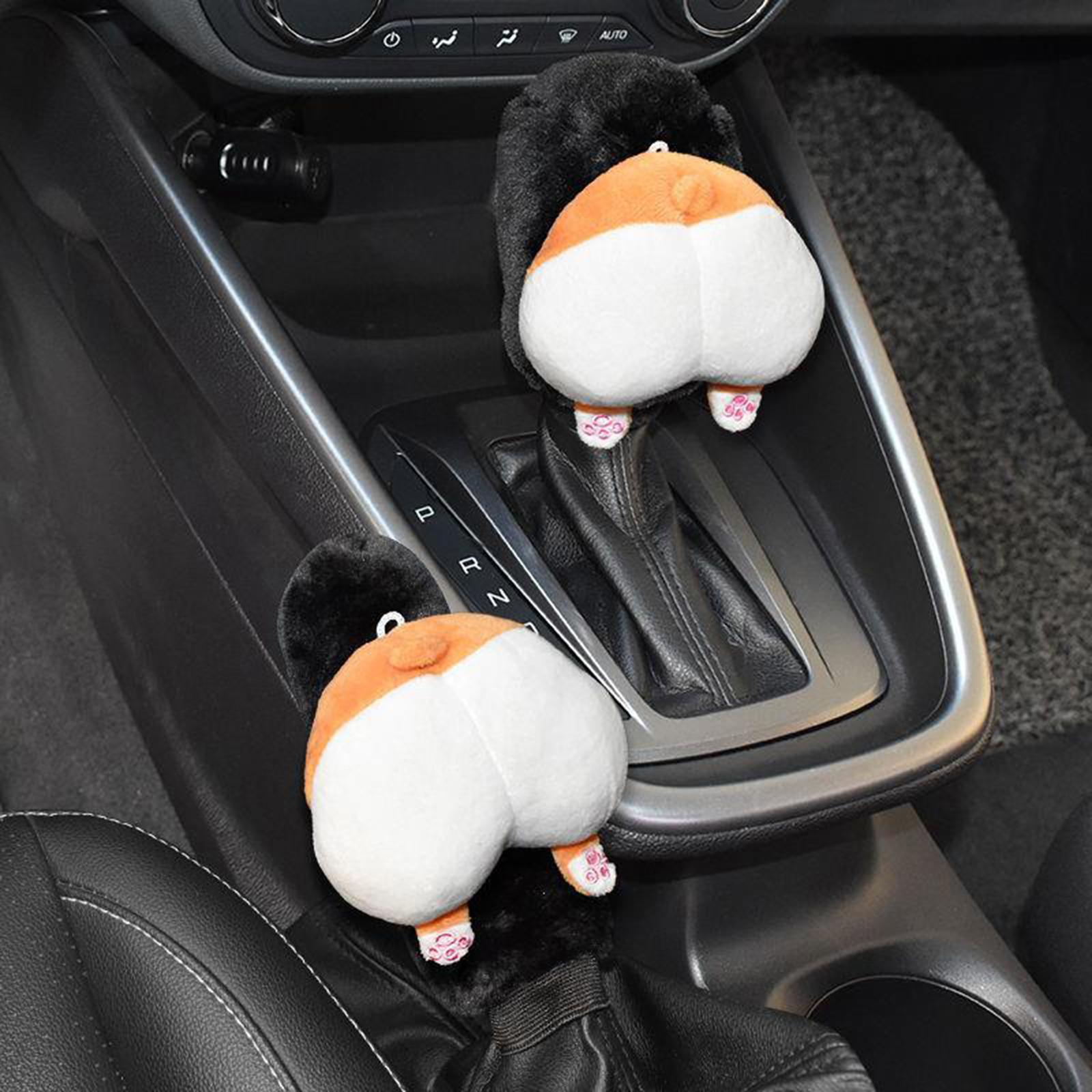 Car Knob Cover Cute Decorative Plush Corgi Arse Cartoon Car Handle Cover Gear Handbrake Cover