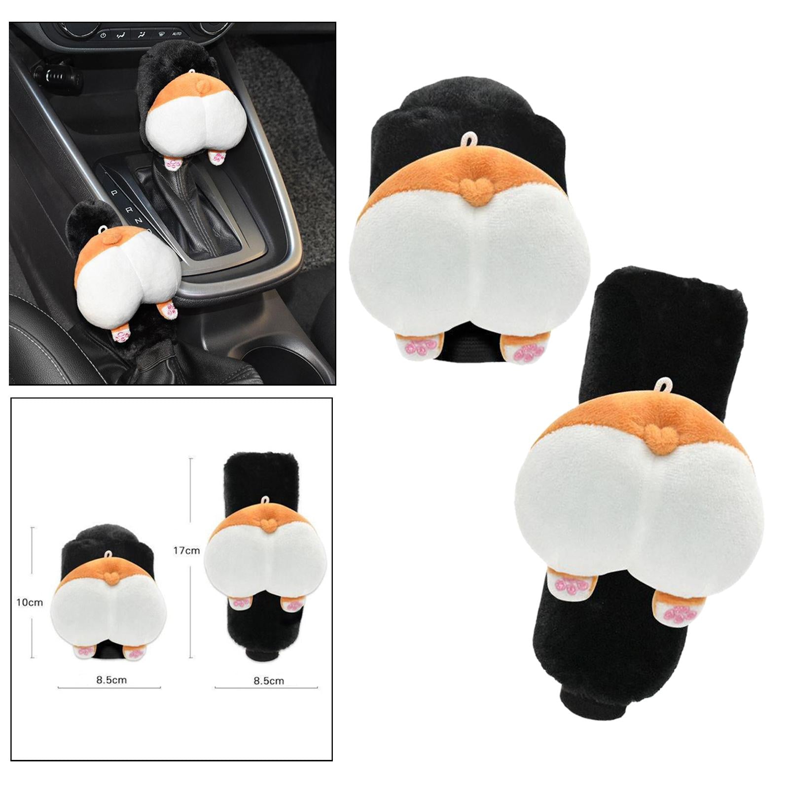 Car Knob Cover Cute Decorative Plush Corgi Arse Cartoon Car Handle Cover Gear Handbrake Cover